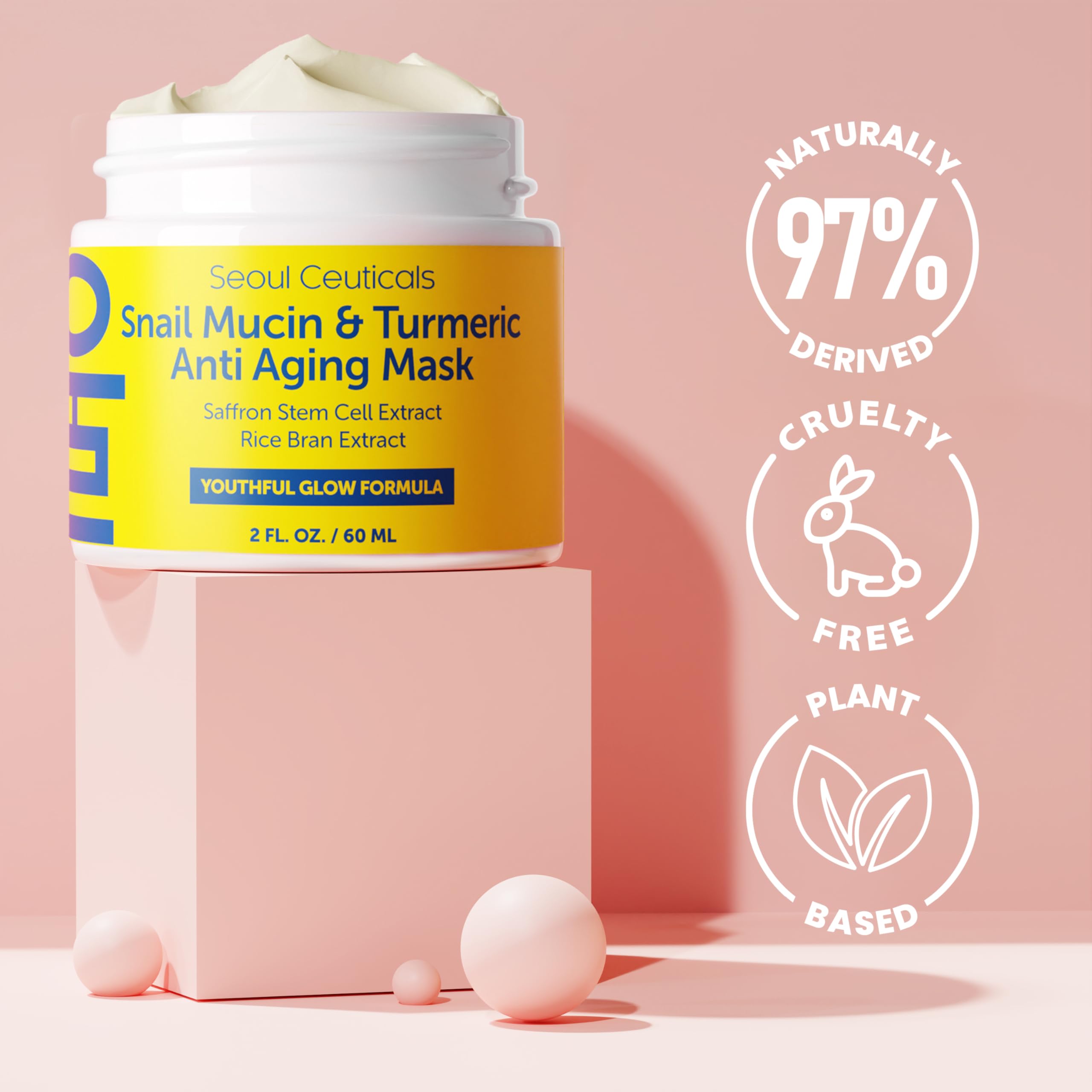 Seoulceuticals Korean Face Mask Skin Care - Snail Mucin Turmeric Mask For Face - Cruelty Free K Beauty Anti Aging Face Mask For