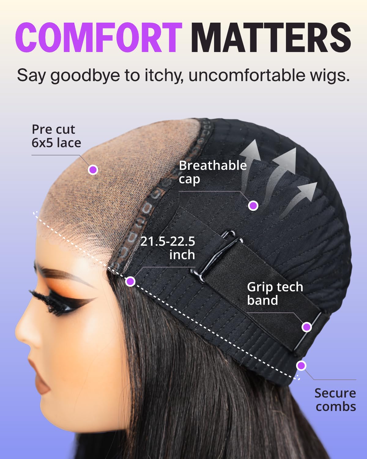 Megalook Gluelesss Wigs Human Hair Pre Plucked 6X5 Hd Closure Wigs Wear And Go Loose Deep Wave Lace Front Wigs 12A 220% Density