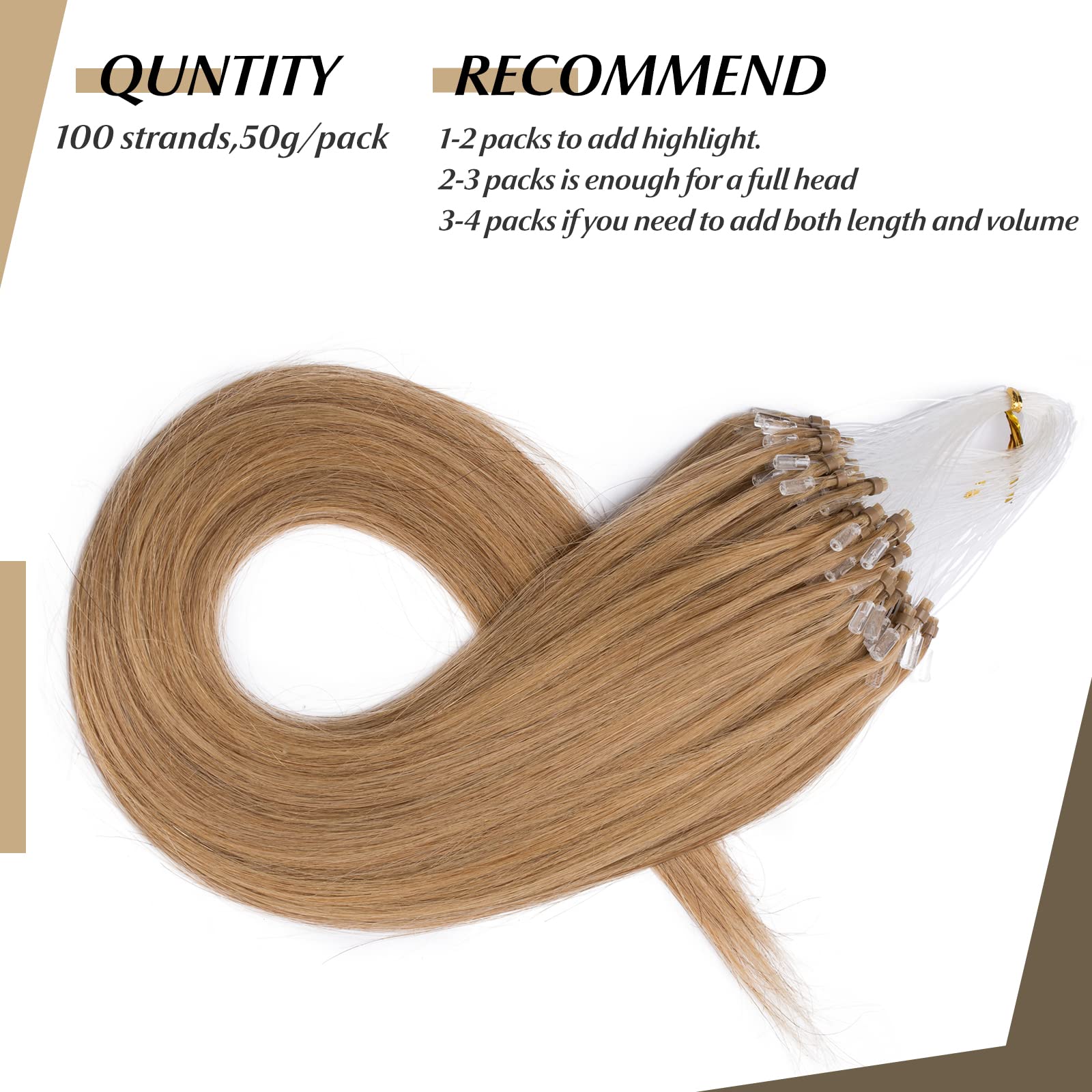 SEGO Micro Beads Hair Extensions - 18 Inch Dark Brown Human Hair, 50g, 100 Strands, Natural Straight Micro Loop, Cold Fusion