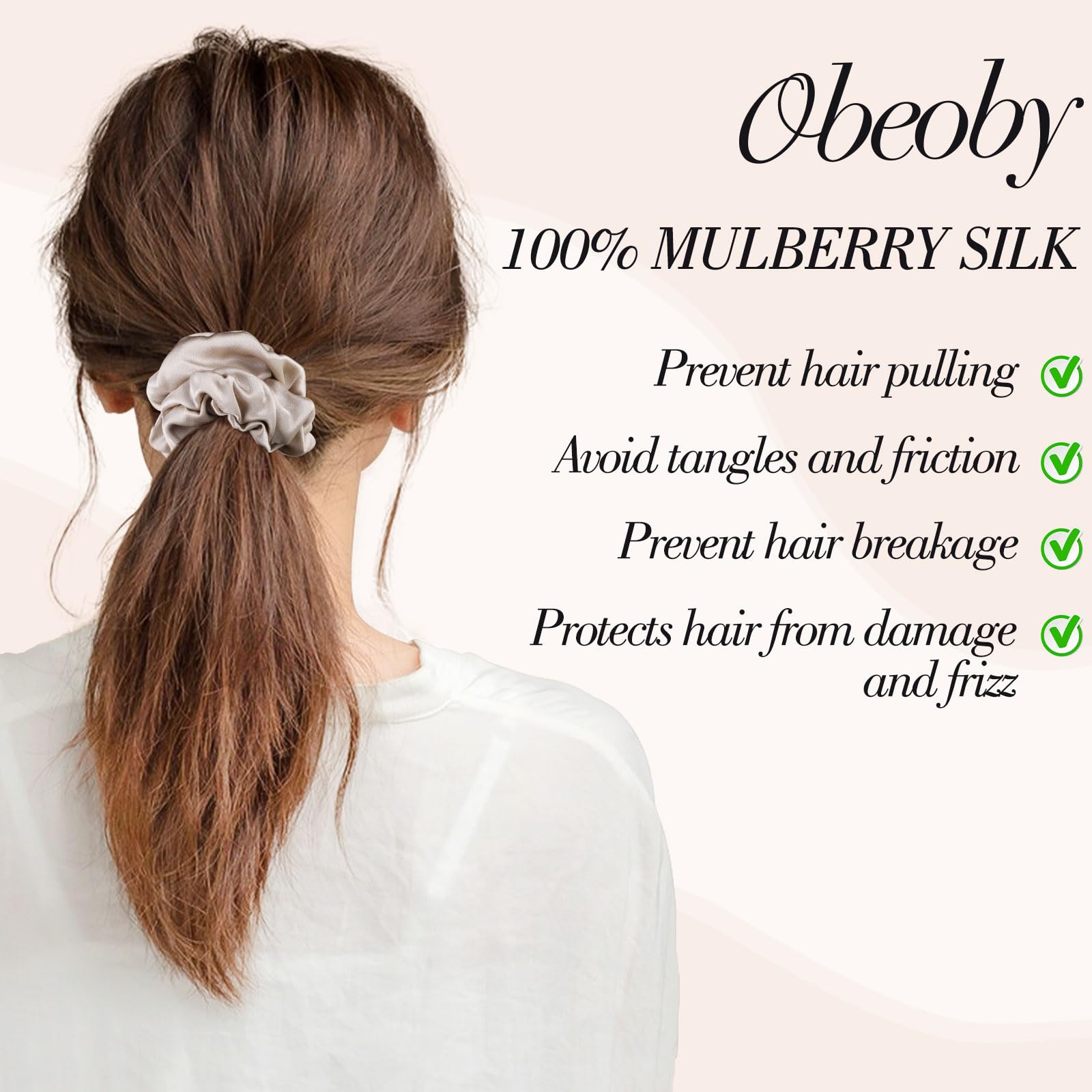 4 Pack Mulberry Silk Scrunchies, Brown Silk Hair Ties 19 Momme Silk Scrunchies For Hair Sleep No Damag Satin Scrunchies Stocking
