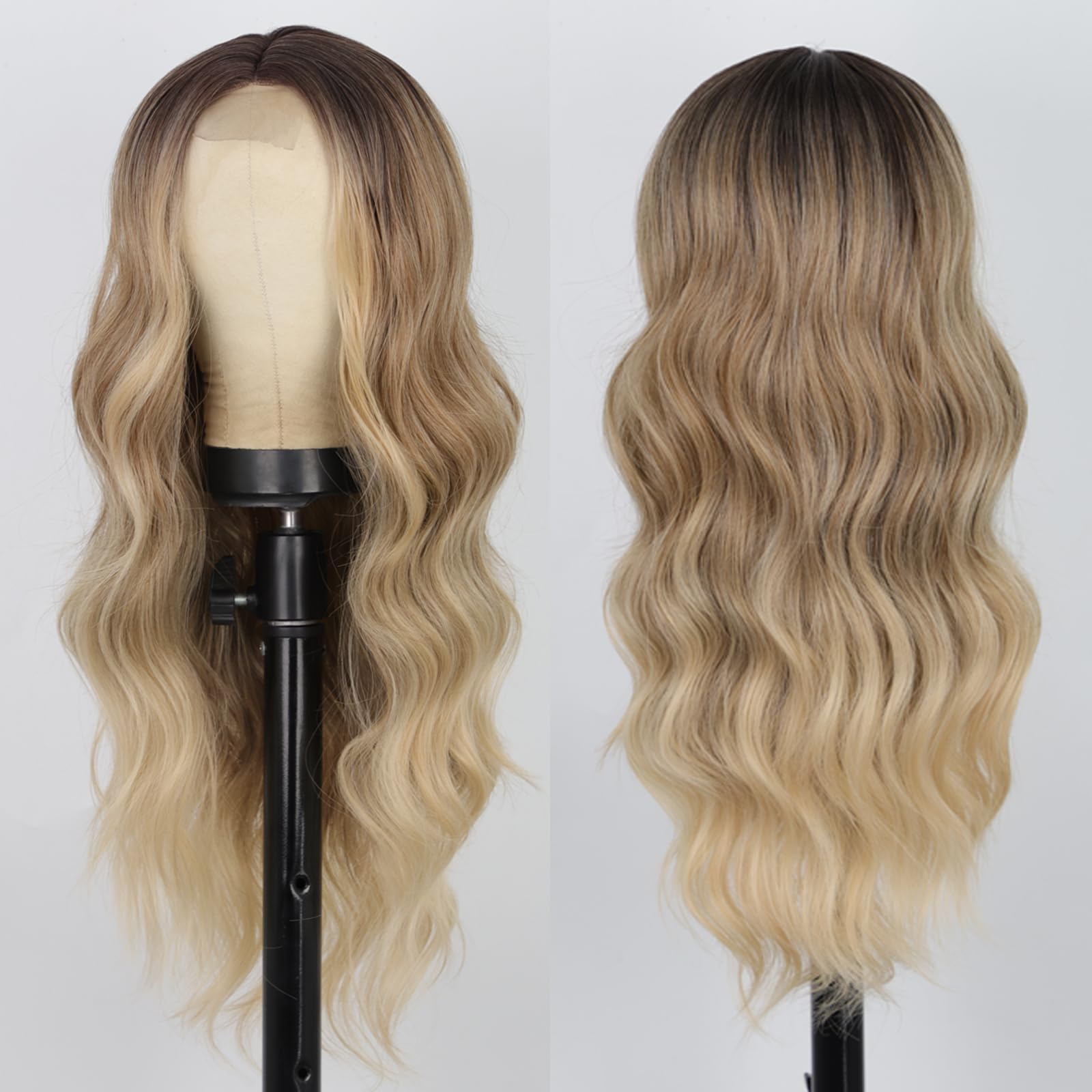 AISI QUEENS Long Blonde Wigs for Women Ombre Blonde Wavy Synthetic Curly Hair Wigs Natural Looking Middle Part Heat Resistant Fi