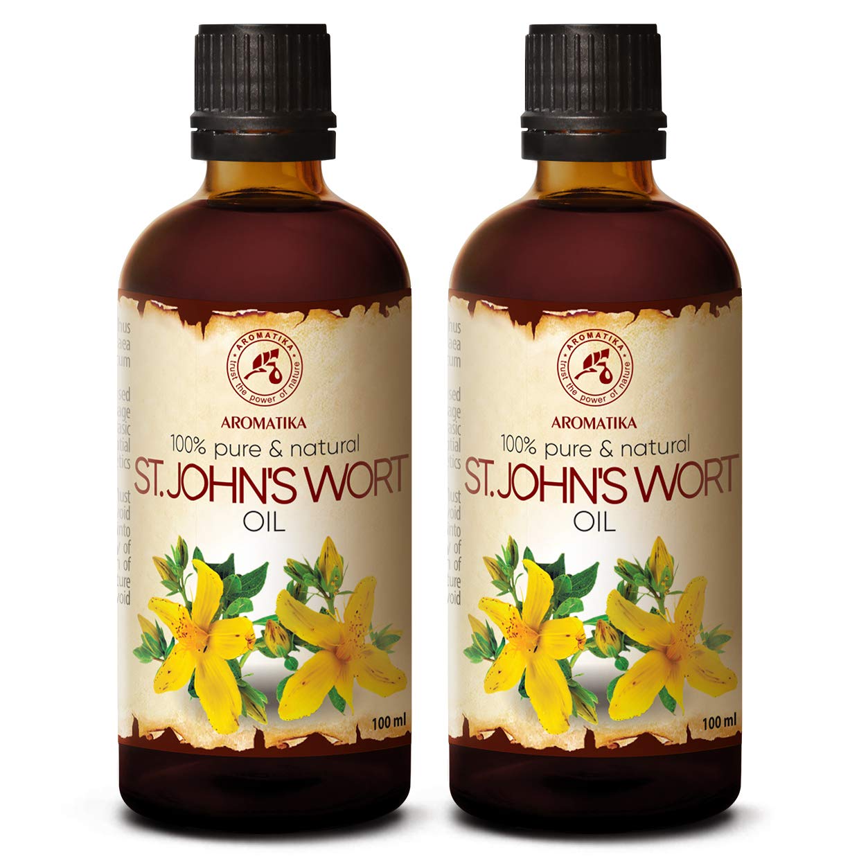 Aromatika St Johns Wort Oil 6.8 Oz (2 * 100Ml) - Hypericum Perforatum - Carrier Oil For Essential Oils - Oil For Skin - Hair Oil