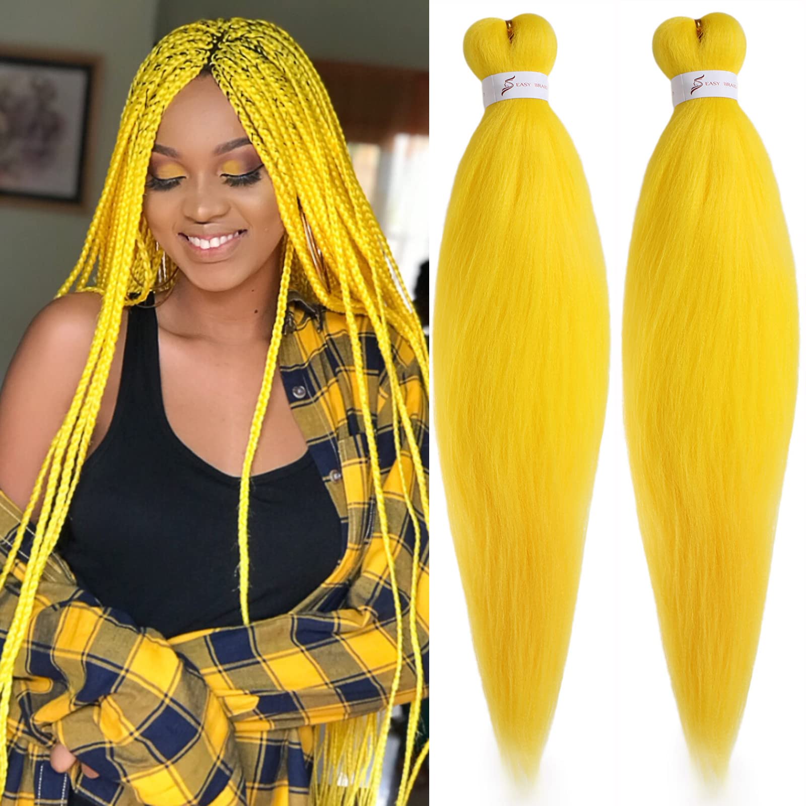 Unionbeauty 26 Inch Pre Stretched Braiding Hair 2 Packs Yellow Braiding Hair For Box Braids Hot Water Setting Easy Braid Yaki Te