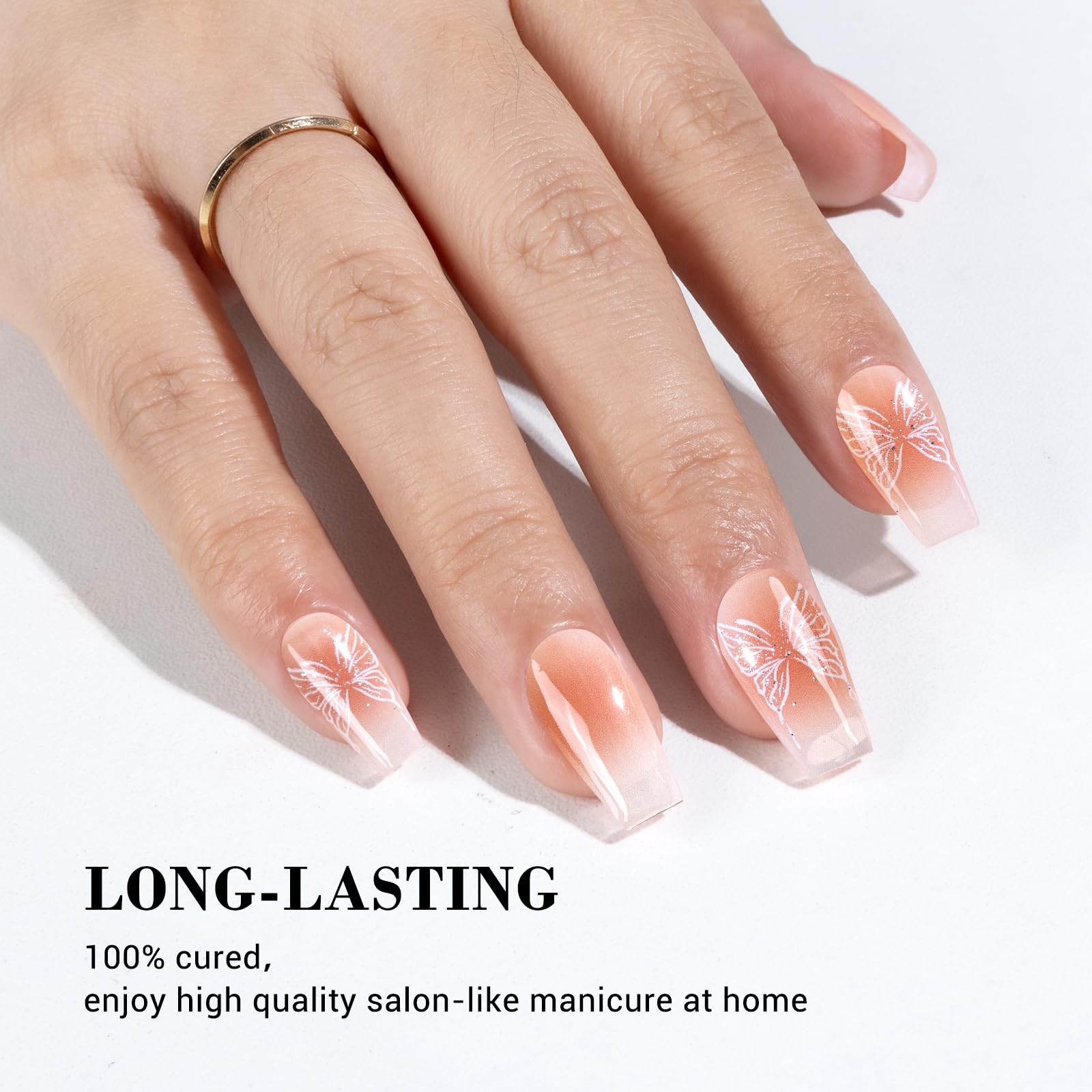Melodysusie Semi Cured Gel Nail Strips (Blushing Butterfly)- Works With Nail Lamp, Salon-Quality, Long Lasting, Easy To Apply &