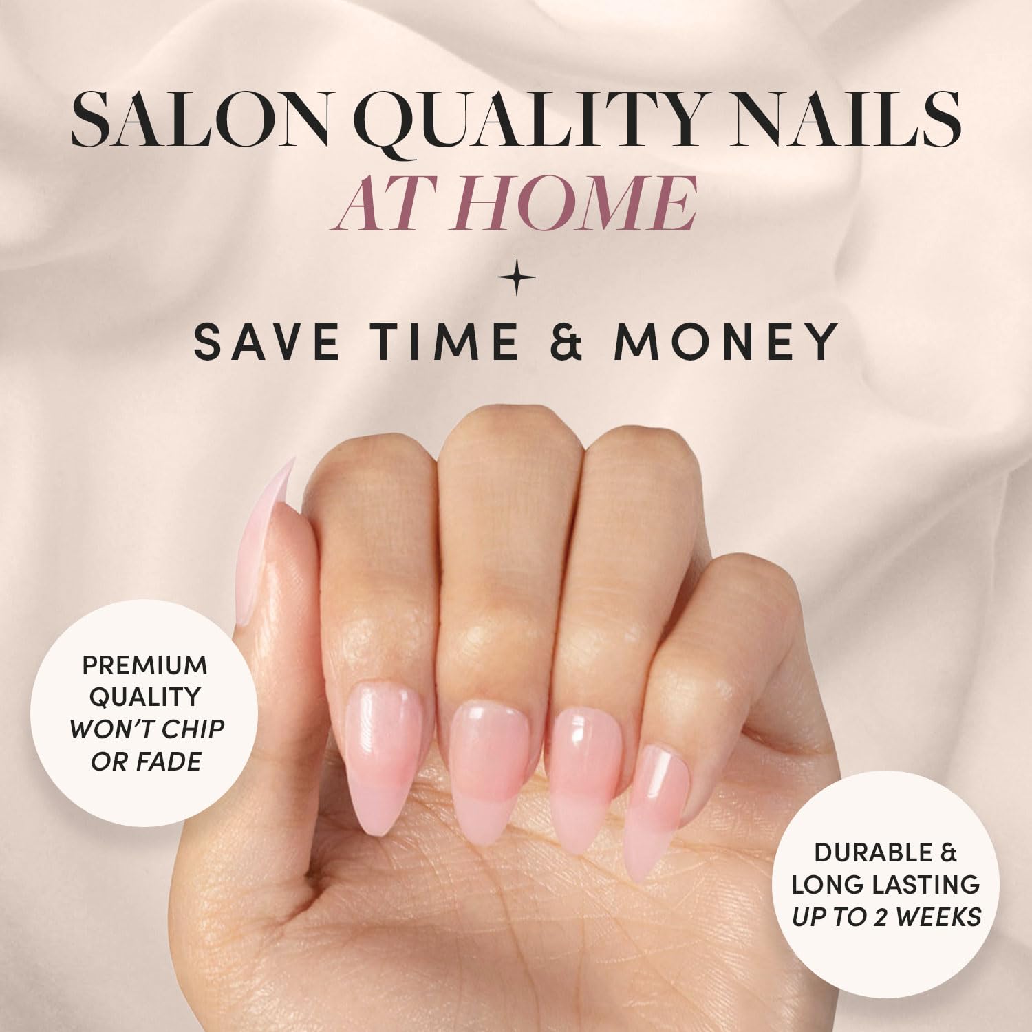 Glamnetic Press On Nails - Cloud 9 | Jelly Uv Finish Medium Pointed Almond Shape, Reusable Pink Nail Kit In 15 Sizes, Semi-Trans