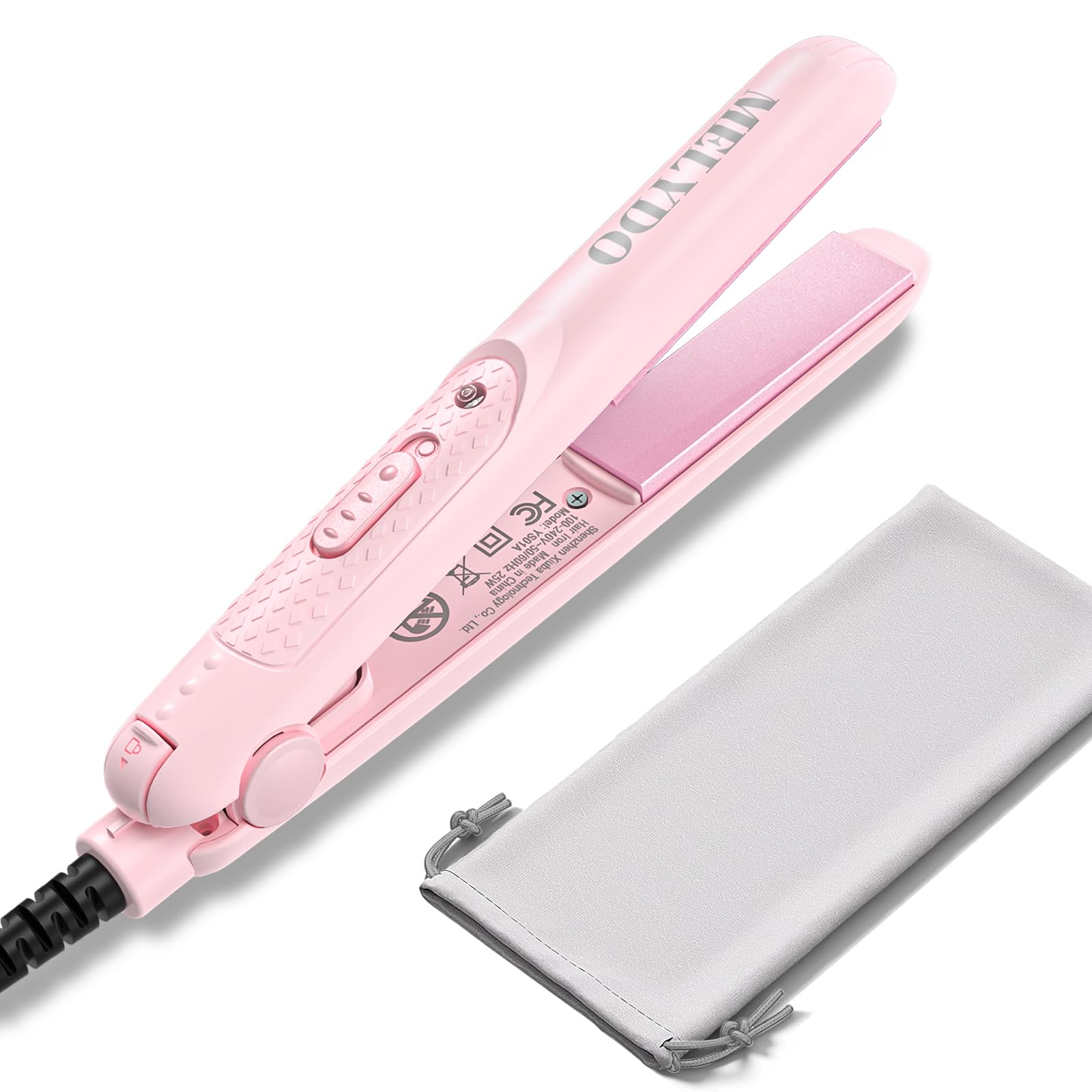MELYDO Mini Portable Flat Iron, 0.7 Inch Dual Voltage Travel Hair Straightener - Small Flat Irons Hair Straightener for Short Ha