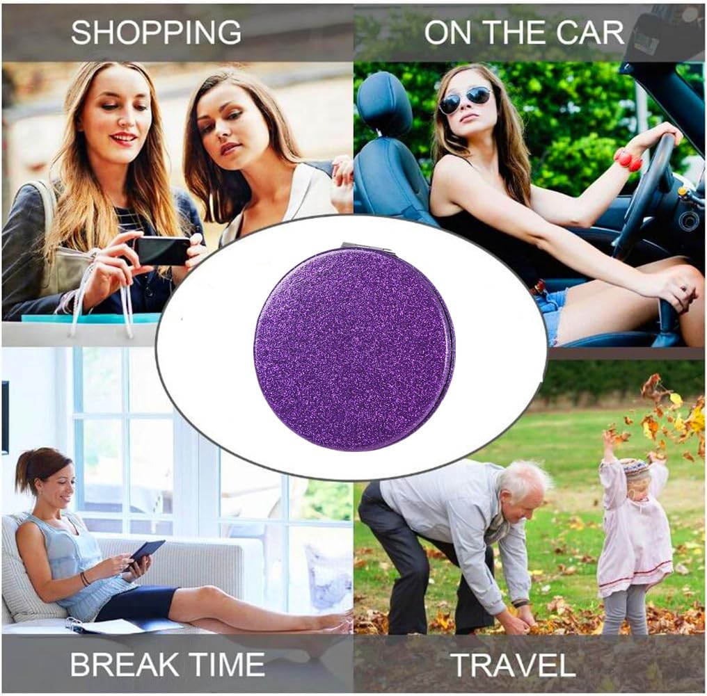 Mpowtech Cute Purple Compact Mirror For Women,Magnifying Travel Mirror With Glitter,Leather Small Pocket Mirror,Portable 2 X 1X