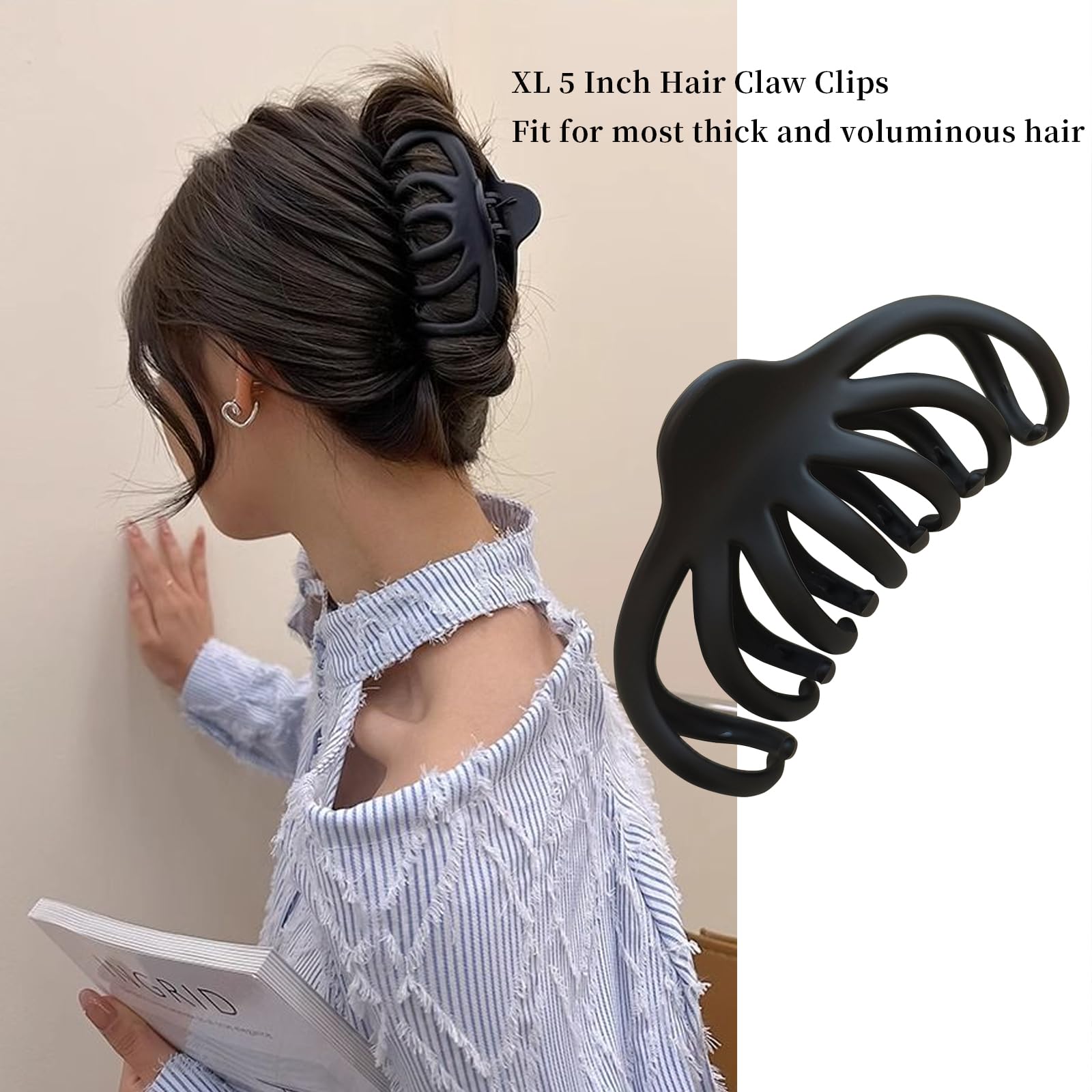 Nalodu 5 Inch Extra Large Claw Clips, 13 Cm No Slip Leopard Unbreakable Xl Big Hair Clips For Thick Long Curly Hair, 2 Pack