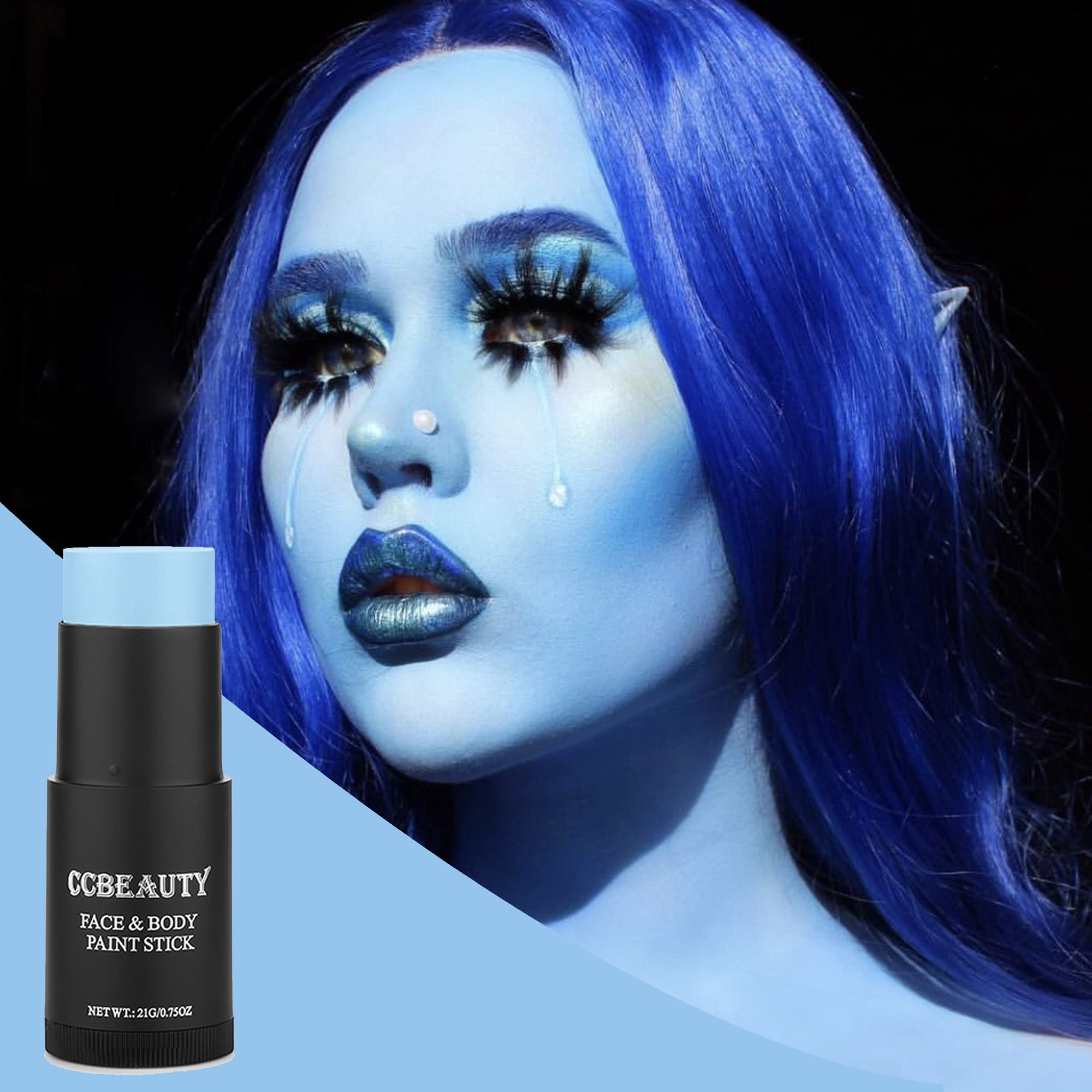 Ccbeauty Light Blue Face Body Paint Stick, Blue Eye Black Sticks For Sports, Grease Facepaint Makeup, Hypoallergenic Foundation