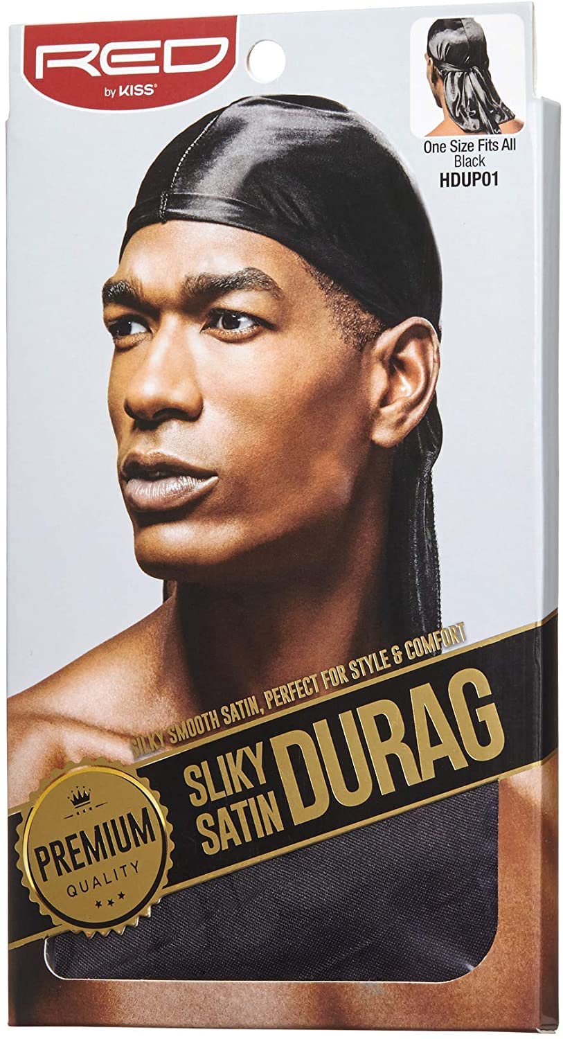 Kiss Red Silky Satin Durag Premium Smooth Silky Durag For Men & Women 360 Waves Headwraps (Black)