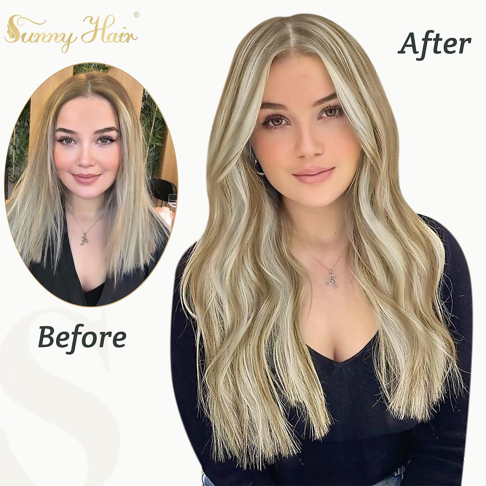 Sunny Real Human Hair clip in Hair Extensions Blonde Brown Highlights clip in Remy Hair Extensions Light Brown with Platinum Blo