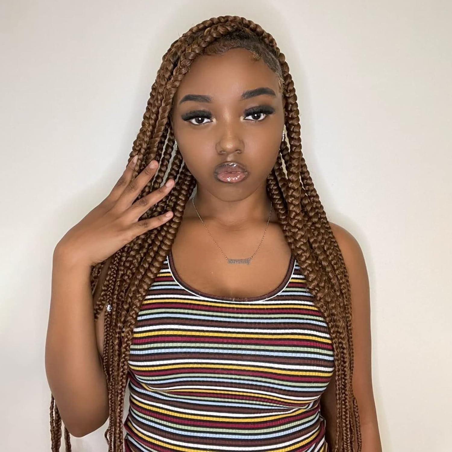 Difunee Pre-Stretched Braiding Hair - 22 Inch 8 Packs Brown Long Braiding Hair For Twist Or Box Braids, Yaki Texture Hot Water S