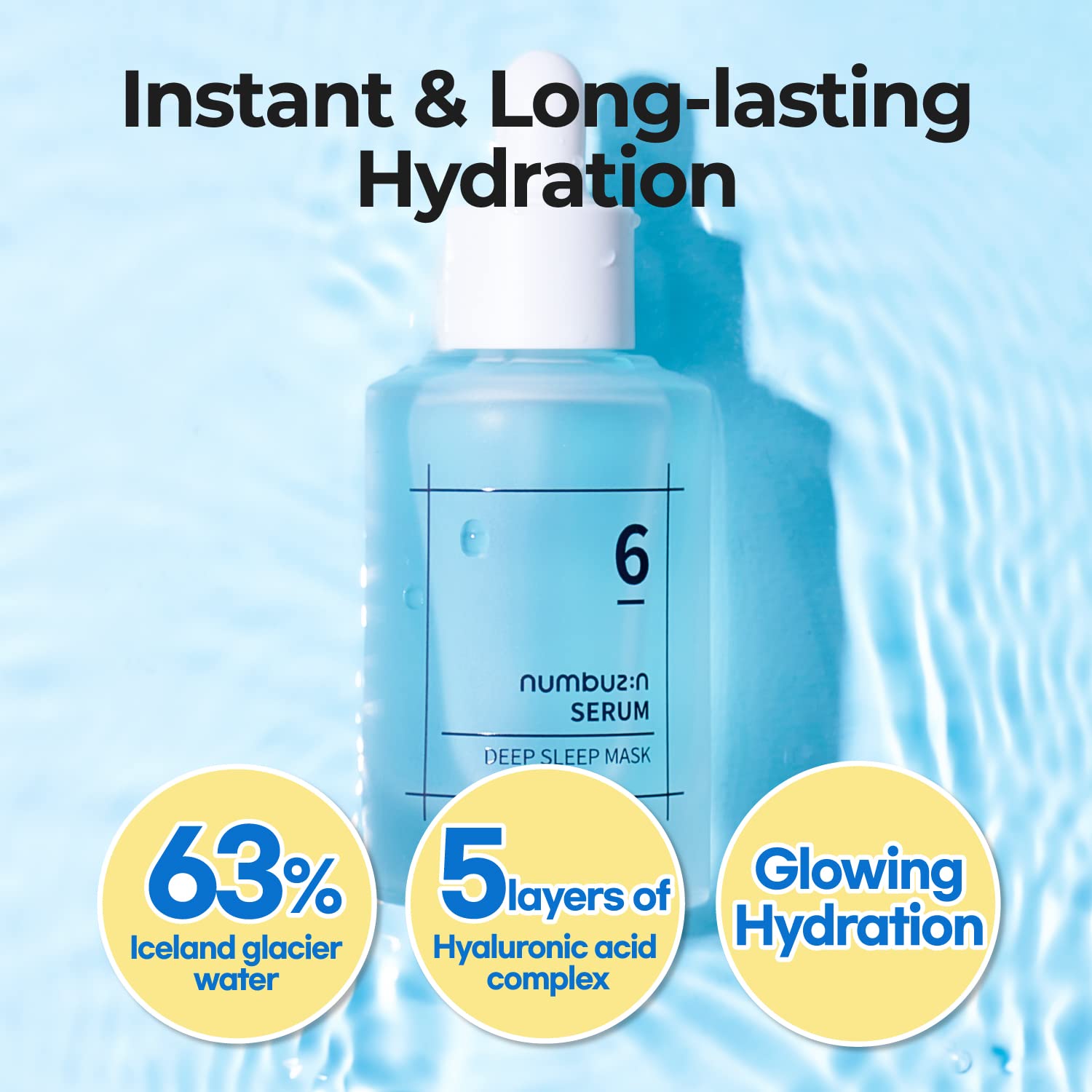 Numbuzin No.6 Deep Sleep Mask Serum | Instant, Long Lasting Hydration, Hyaluronic Acid, Niacinamide, Refreshing Iceland Glacier