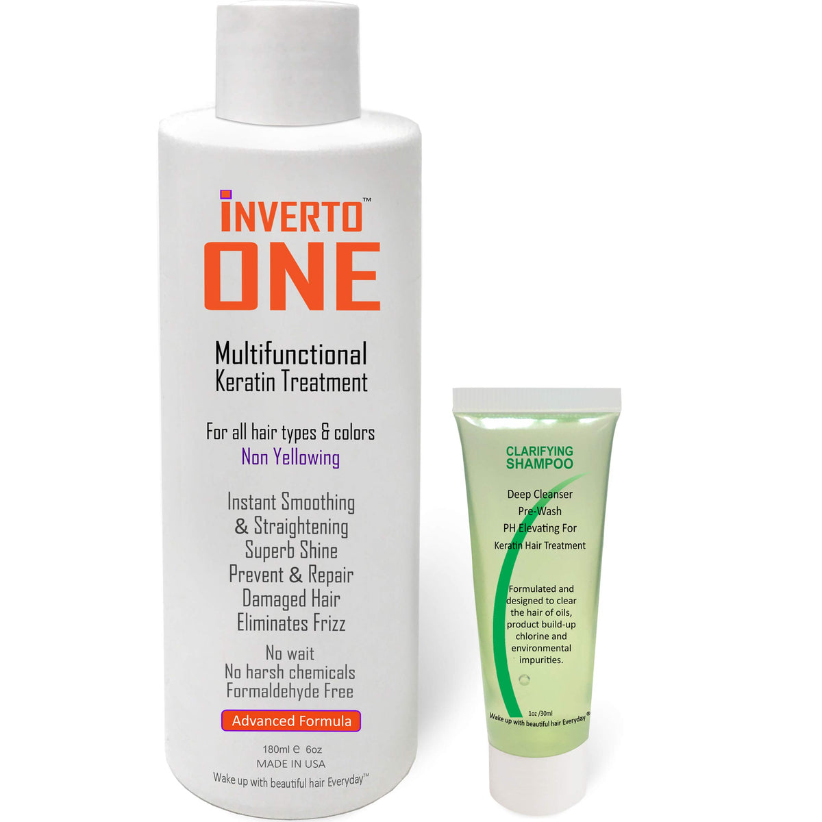 INVERTO ONE 180ml Formaldehyde-free Brazilian Complex Keratin Blowout Treatment Kit & Clarifying Shampoo Vegan Keratin Hair Trea