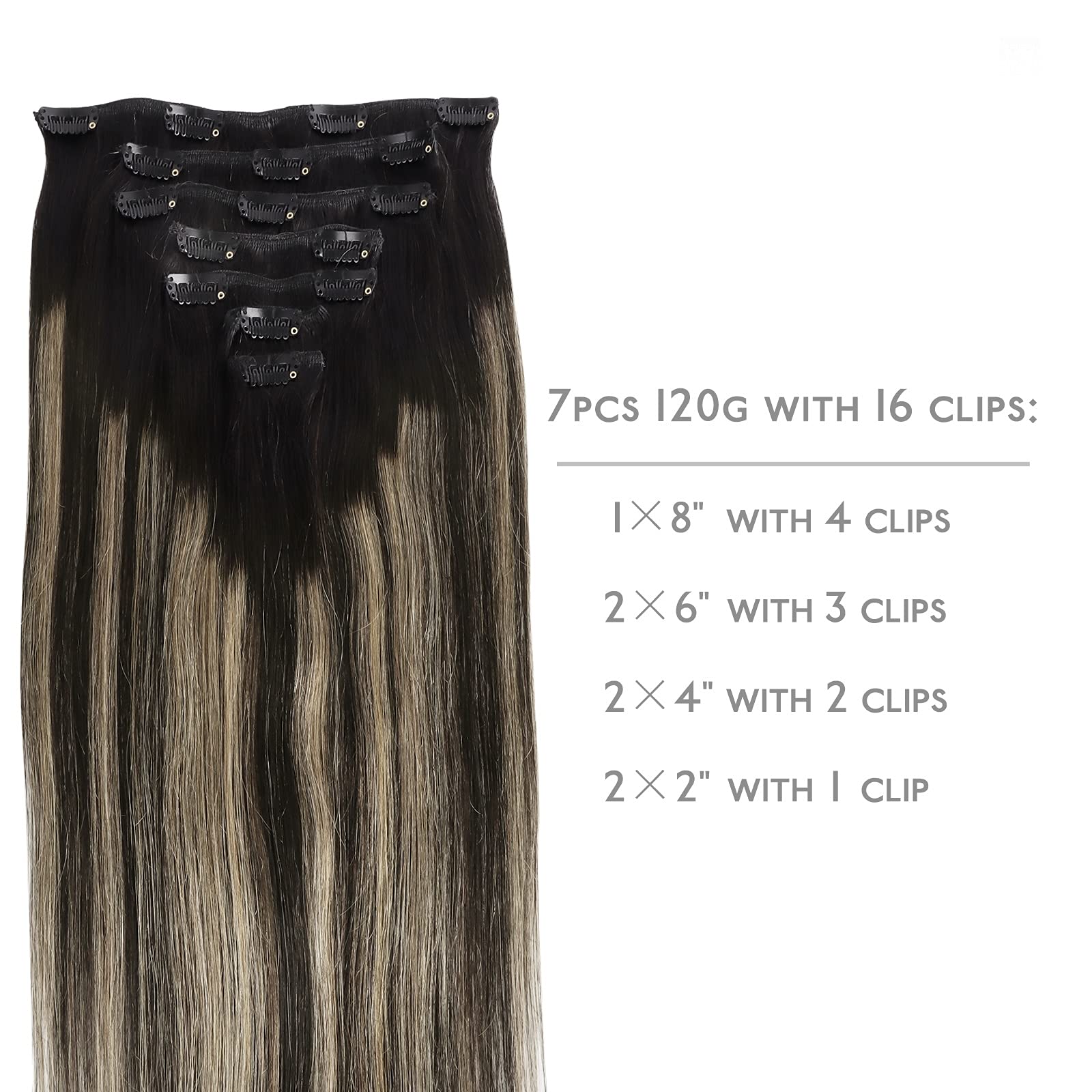 Wennalife Clip In Human Hair Extensions, 14 Inch 120G 7Pcs Balayage Natural Black To Light Blonde Remy Clip In Hair Extensions D