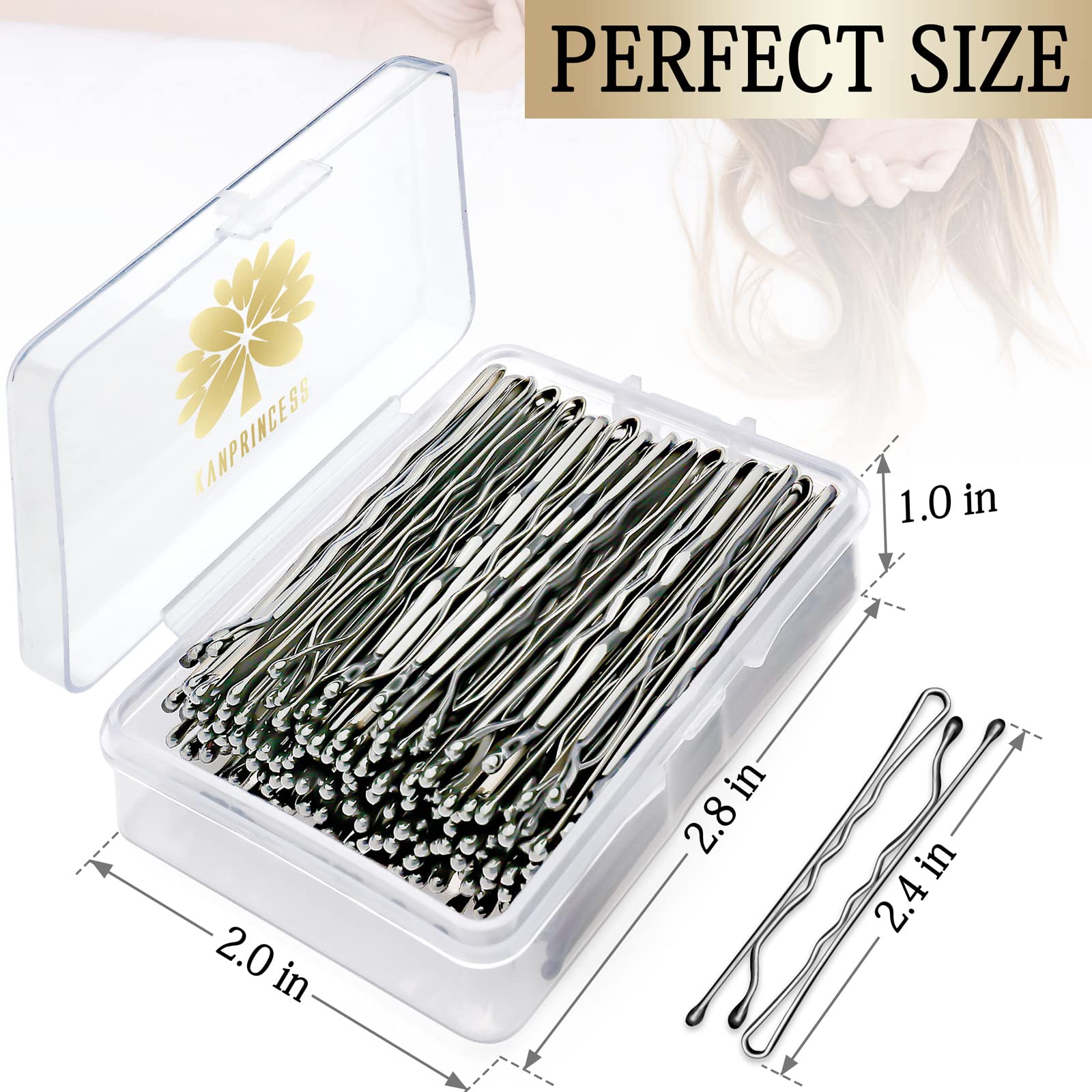 Kanprincess 100Pcs 2.4Inch Bobby Pins Silver,Pain-Free Bobby Pins For All Hair Types,Hair Pins For Women Girls,Hairpins For Buns