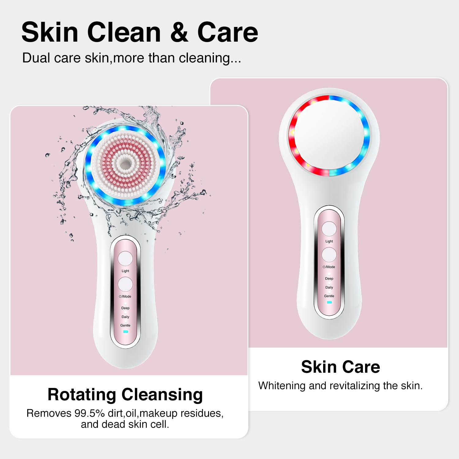 Umickoo Face Scrubber Exfoliator,Facial Cleansing Brush Rechargeable Ipx7 Waterproof With 5 Brush Heads,Electric Face Spin Brush