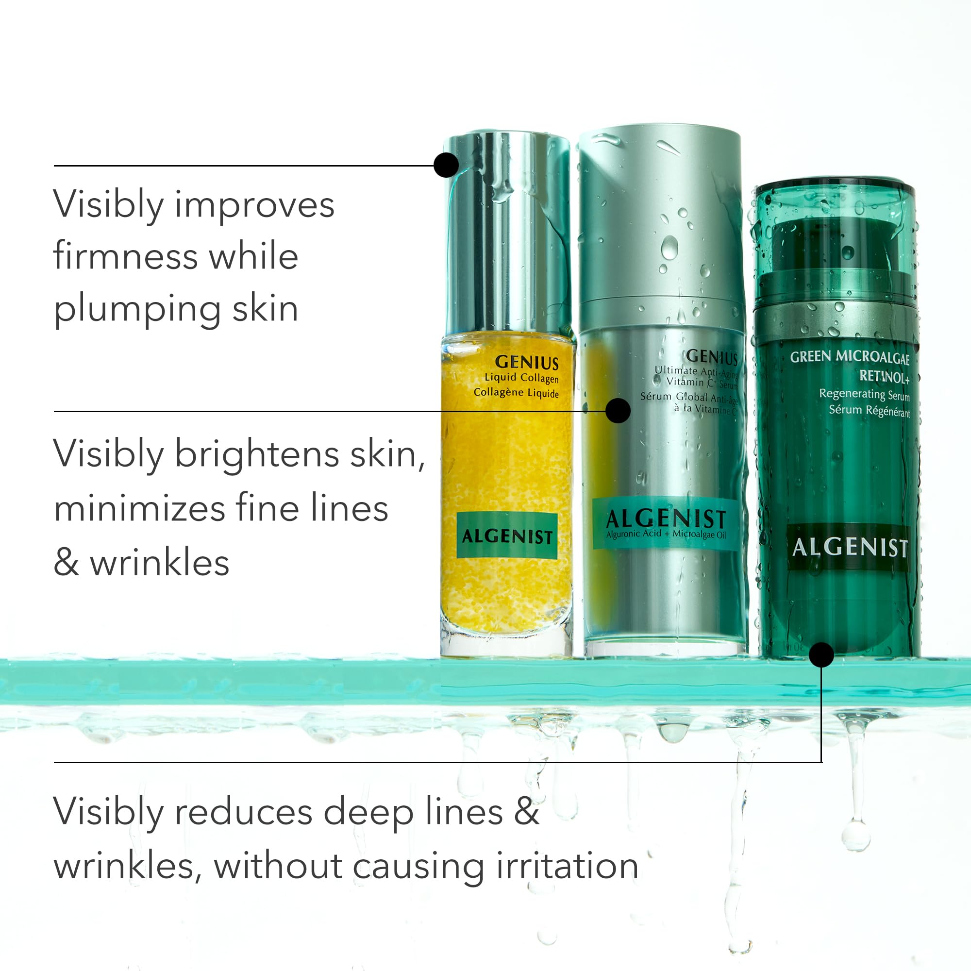 Algenist GENIUS Liquid Collagen Serum - Firming and Hydrating Face Serum with Collagen + Vitamin E - Helps Visibly Minimize Fine