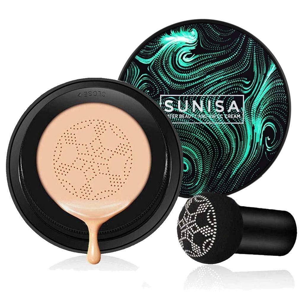 Sunisa 3 In 1 Air Cushion Cc And Bb Cream Waterproof Foundation With Mushroom Puff & 36H Black Waterproof Liquid LongLasting Ey