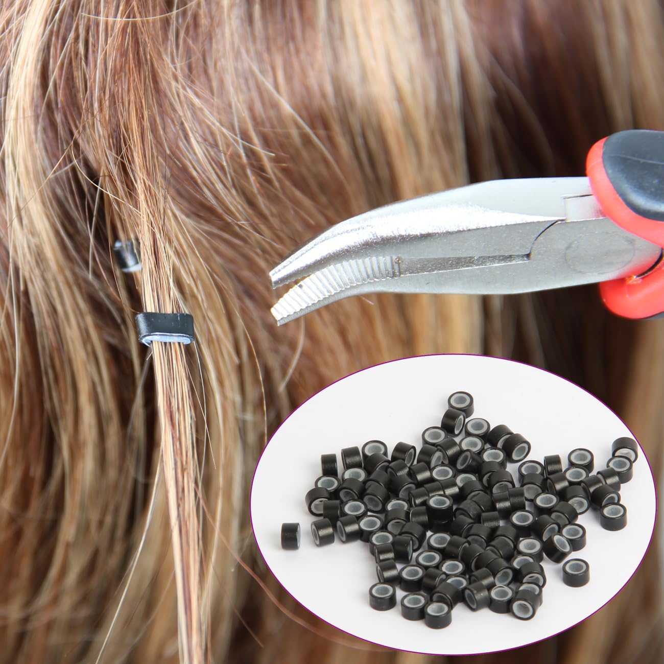 1000Pcs MicroLink Beads for Hair Extensions, Micro Link Rings 5mm Silicone Lined Beads for I Tip Hair Extension Tool (Black)