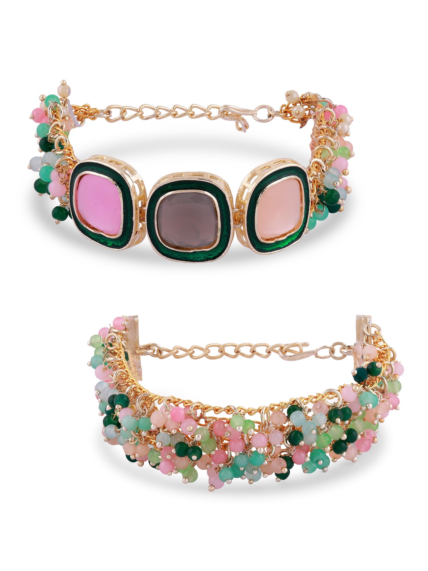 Zaveri Pearls Set Of 2 MultiColour Stones & Beads Ethnic Bracelet For WomenZpfk16866