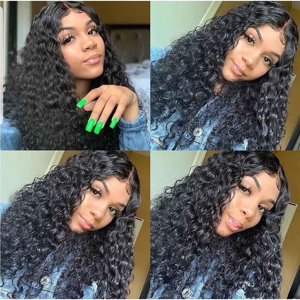 Water Wave 4X4 Lace Front Wigs Human Hair Pre Plucked, 150% Density Brazilian Wet And Wavy Virgin Human Hair Wigs For Black Wome