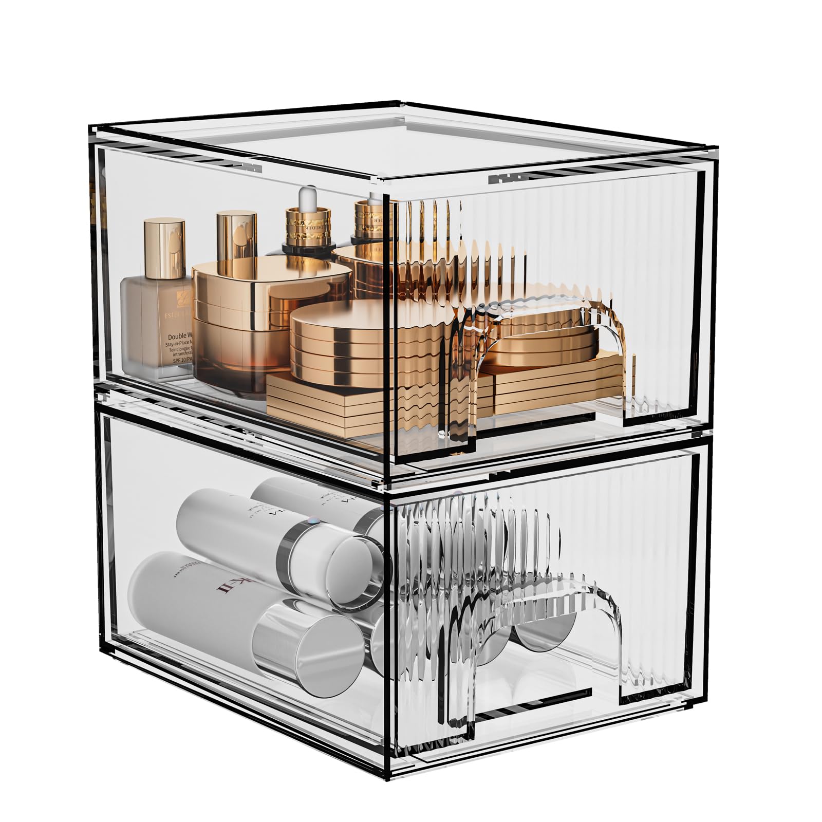 Zhiai Makeup Organizer, Stackable Bathroom Organizers And Storage, Clear Cosmetic Storage Box For Vanity, Skincare, Kitchen Cabi