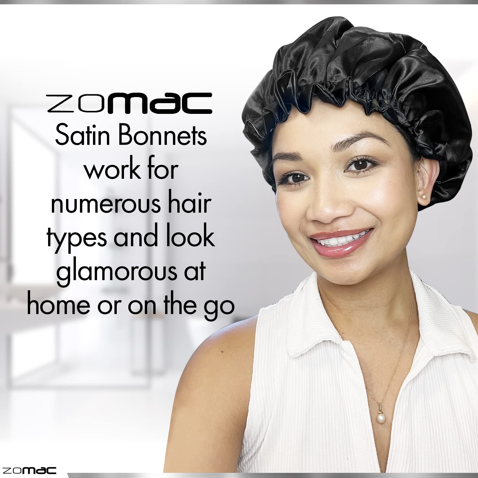 Zomac Satin Bonnet For Sleeping, Bonnet For Curly Hair, Sleeping Bonnets For Women (Black)