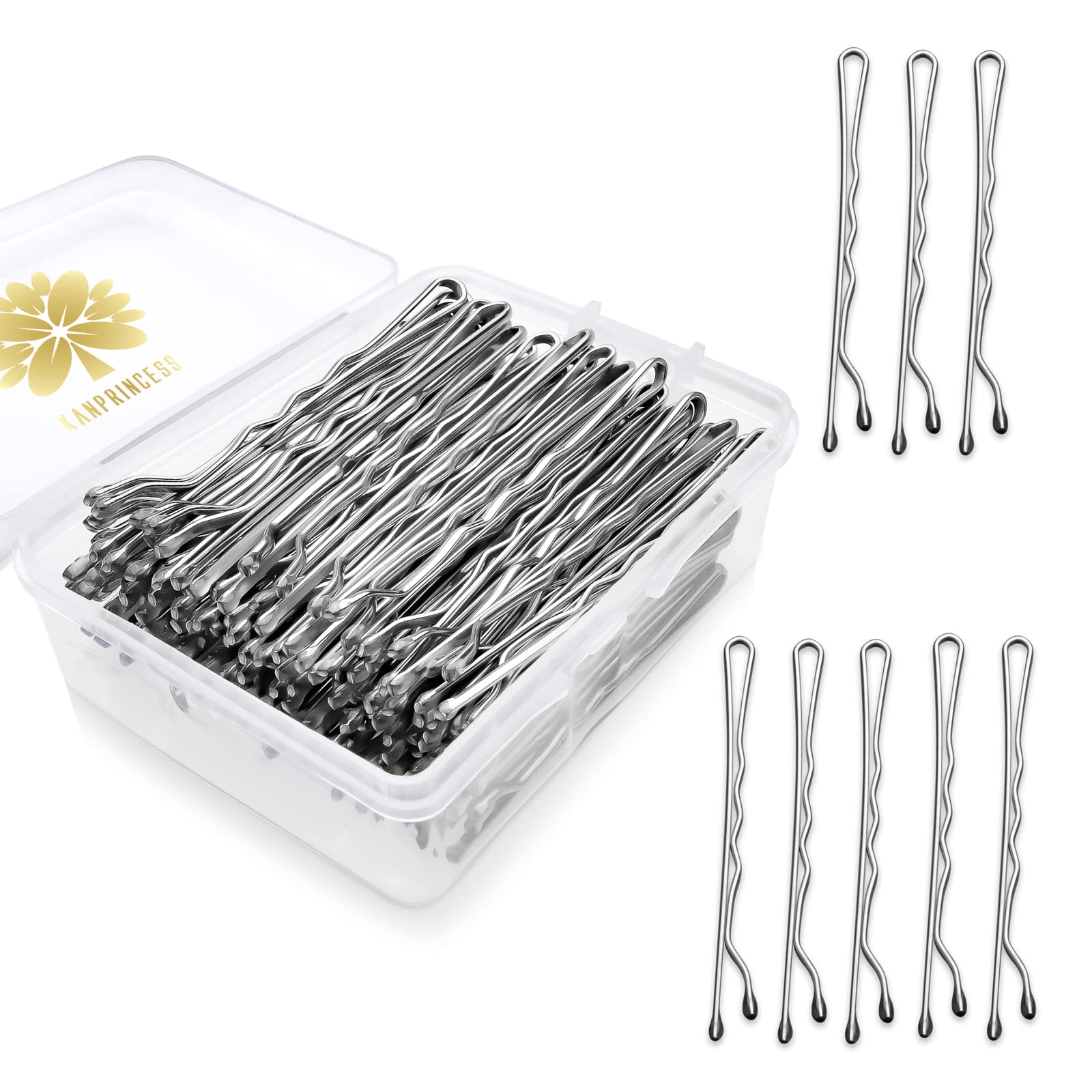 KANPRINCESS 100PCS 2.4Inch Bobby Pins Silver,Pain-Free Bobby Pins for All Hair Types,Hair Pins for Women Girls,Hairpins for Buns