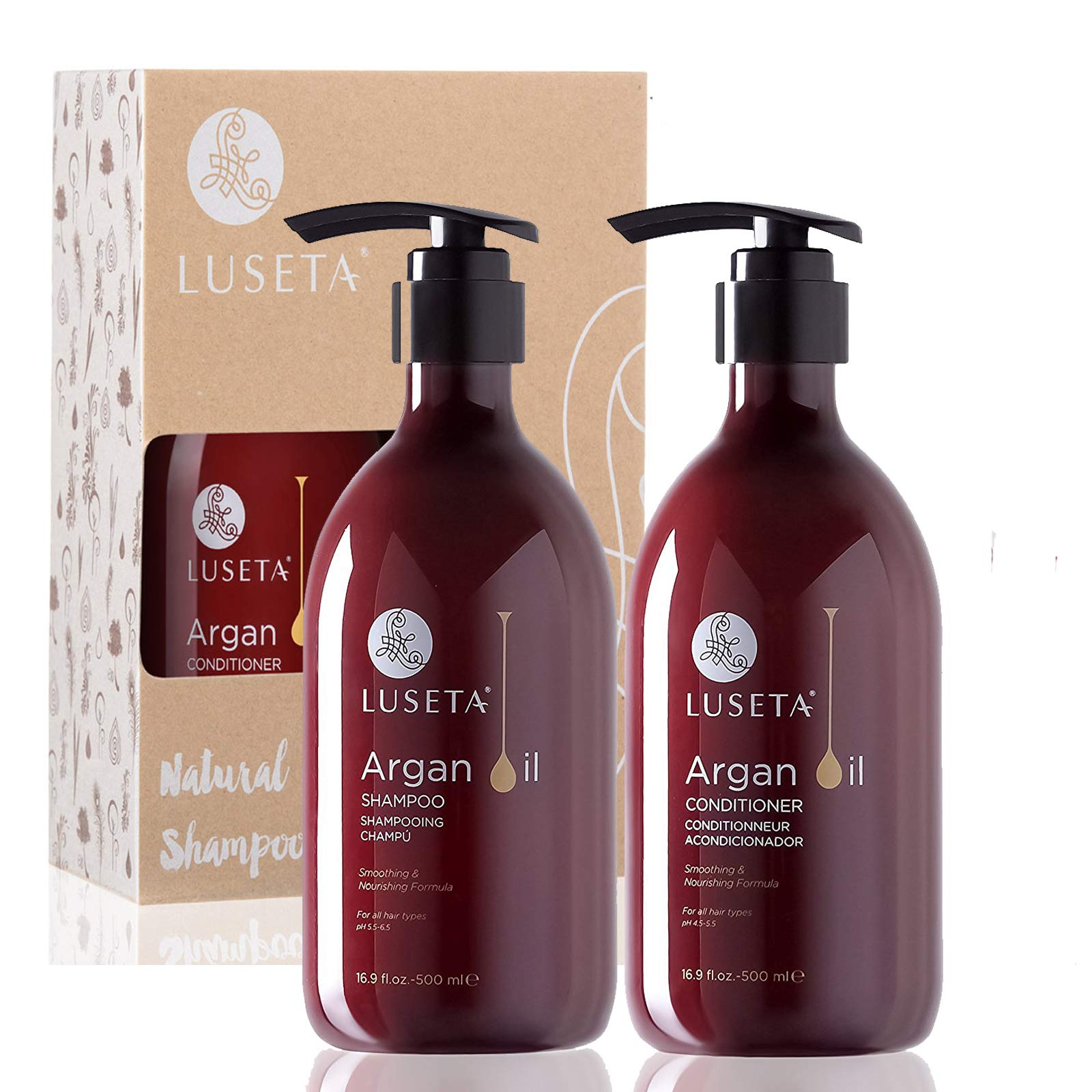 Luseta Argan Oil Sulfate Free Shampoo and Conditioner Set 2 x16.9Fl Oz Thickening for Hair Loss - Best for Damaged,Thin, Dry, Cu