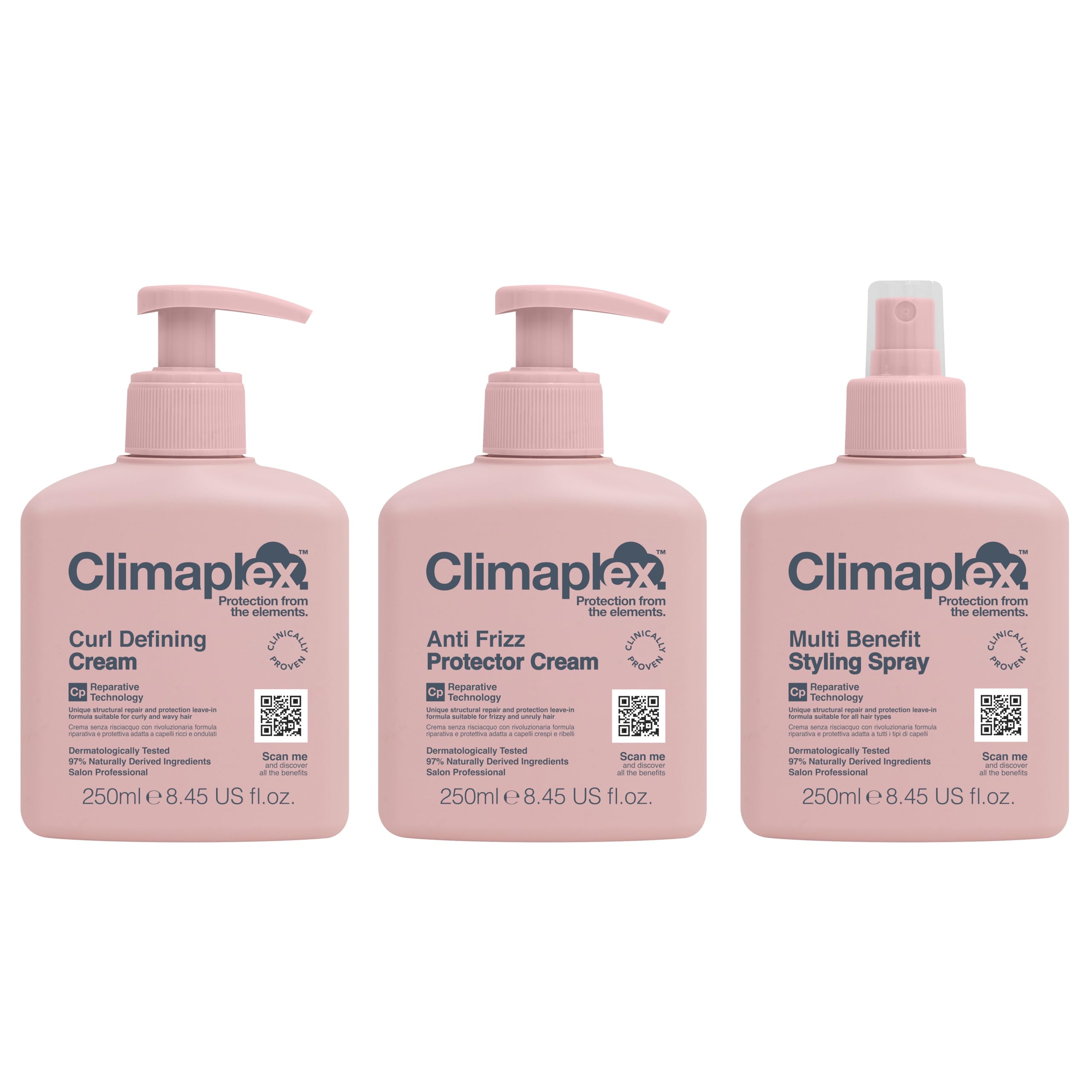 Anti Frizz Protector Cream, Multi Benefit Styling Spray And Curl Defining Cream Kit By Climaplex For Unisex - 3 Pc Kit 8.45 Oz C