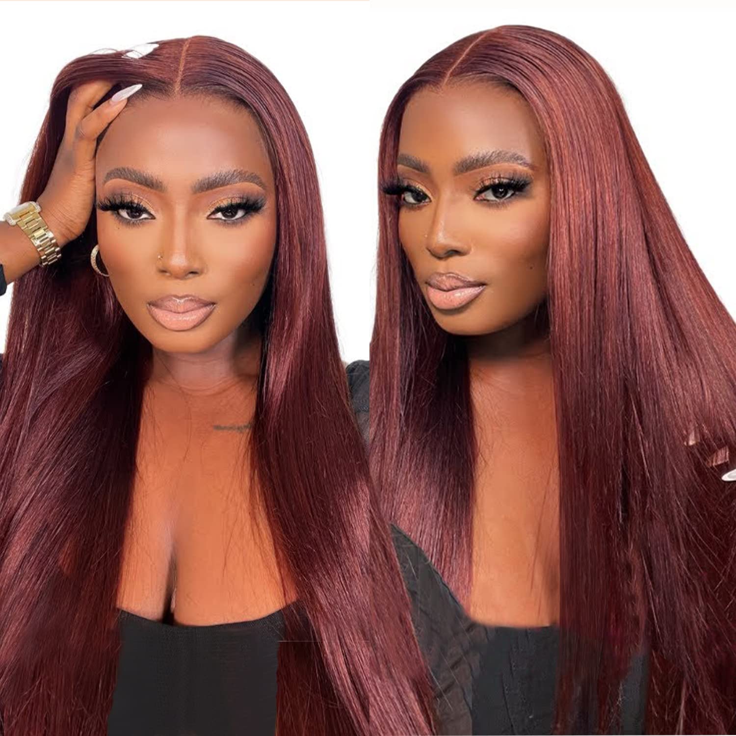 BrownBomb Reddish Brown Lace Front Wigs Pre Plucked Ready to Wear, HD Glueless 13X5X1 Synthetic Lace Front Wigs for Women 180 De