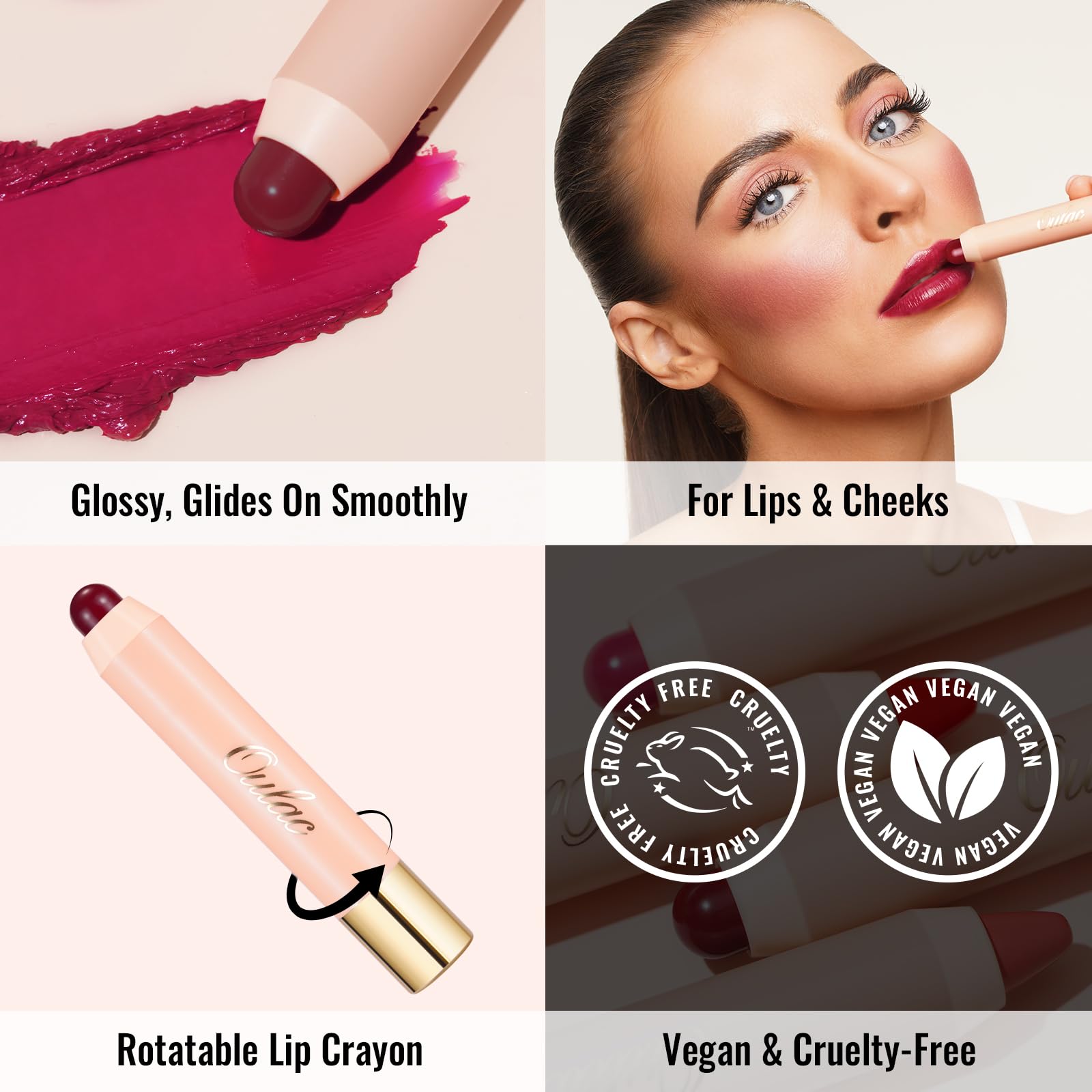 Oulac Moisturizing Lipstick - Hydrating Lipstick Tinted Lip Balm For Dry Lips, Purple Lip Crayon & Blush - Lip Color And Cheeks