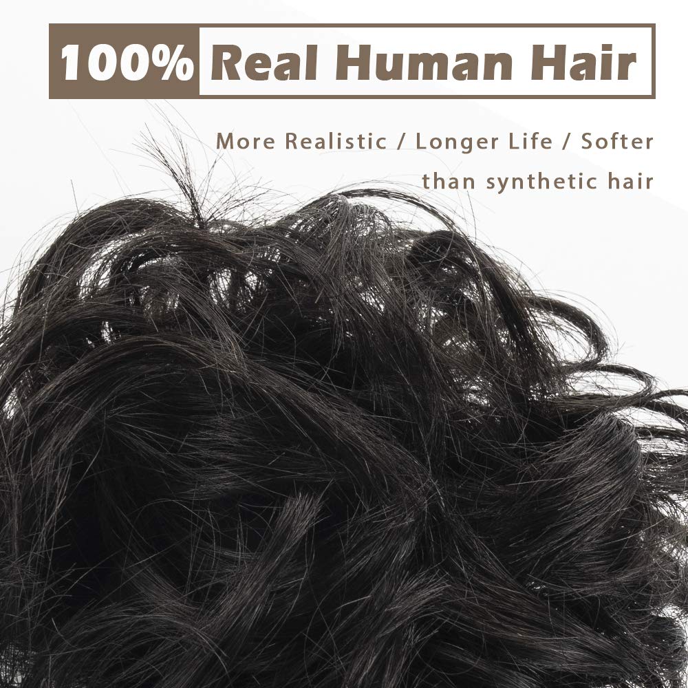 BARSDAR 100% Human Hair Bun Extension - 2 PCs Real Human Hair Messy Bun Hair Pieces Black Hair Bun Extensions for Women - Real H