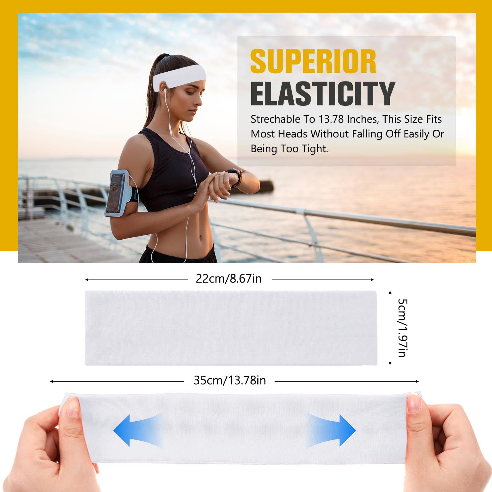Hotop 30 Pcs Sport Headbands for Women Non Slip Stretchy Soft Fabric Elastic Sweatbands Bulk for Yoga DIY Team Gifts(White)