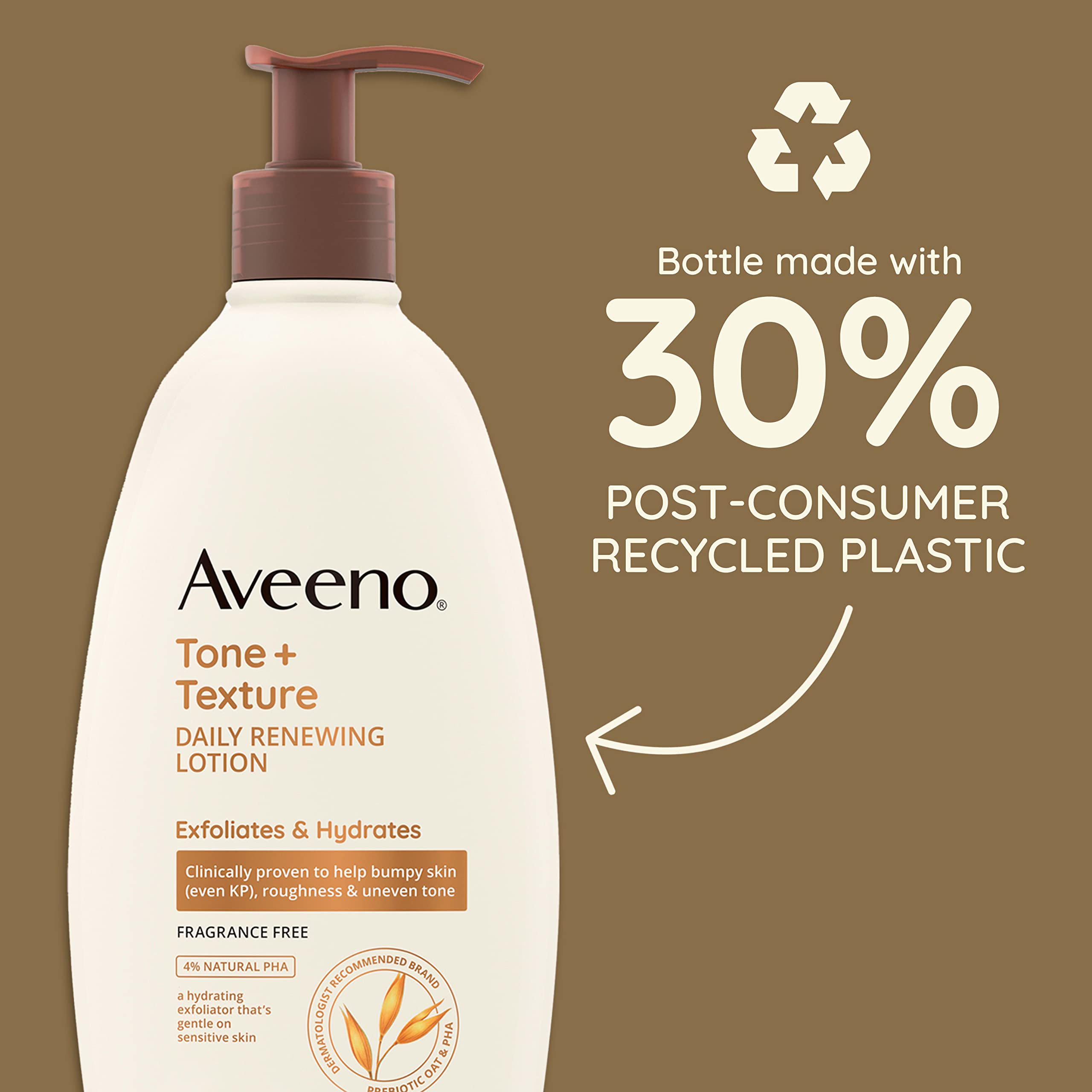 Aveeno Tone + Texture Daily Renewing Lotion With Prebiotic Oat, Gentle Lotion Exfoliates & Hydrates Sensitive Skin, Clinically P