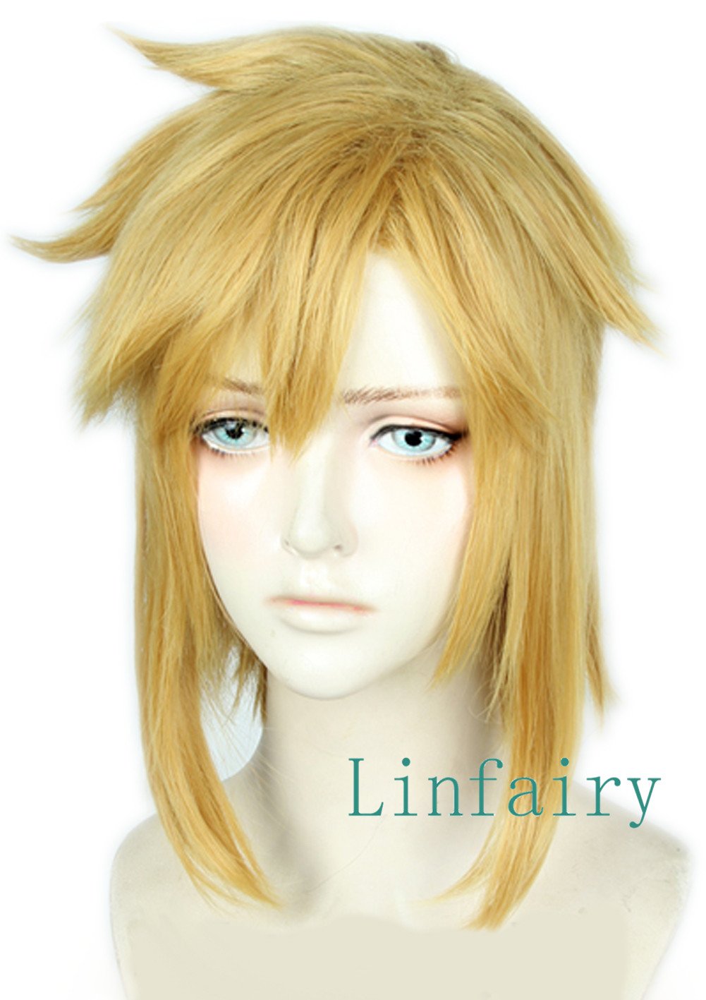 Linfairy Short Blonde Wig Halloween Cosplay Wig For Men Braid with 2 Elf Ear