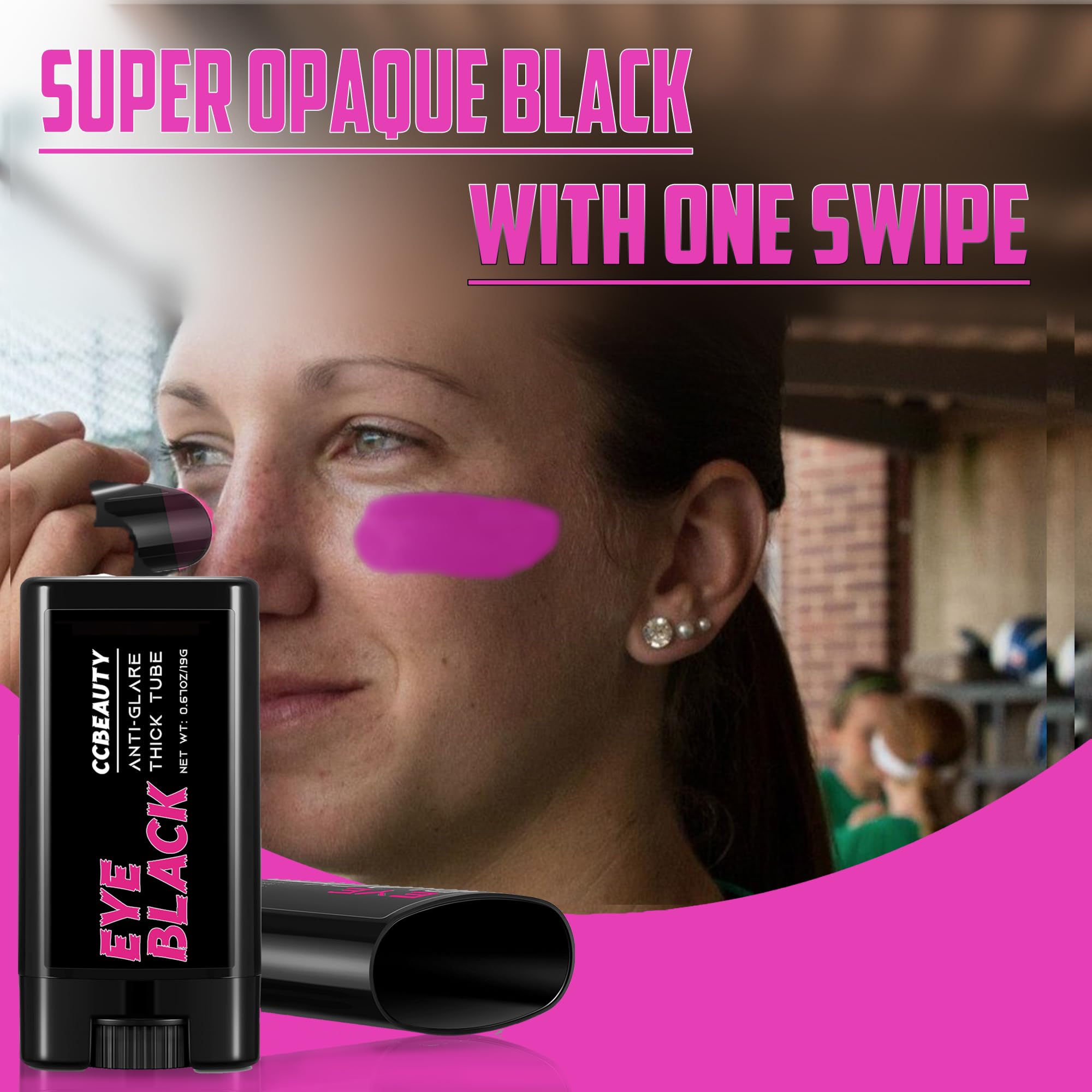 Ccbeauty Pink Eye Black, Sweatproof Eyeblack Stick For Baseball Football Softball Lacrosse, Face Paint Sports Grease Stick For P