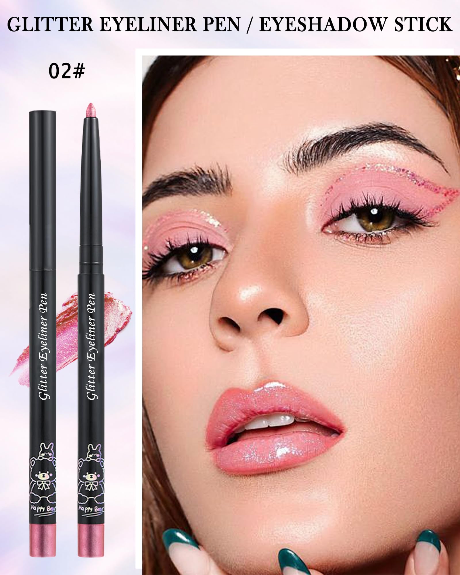 Chameleon Glitter Eyeliner Gel Pencil,Metallic Shimmer Pink Colored Gel Eyeliner Pen,Longlasting Waterproof Eye Liner Eyeshadow