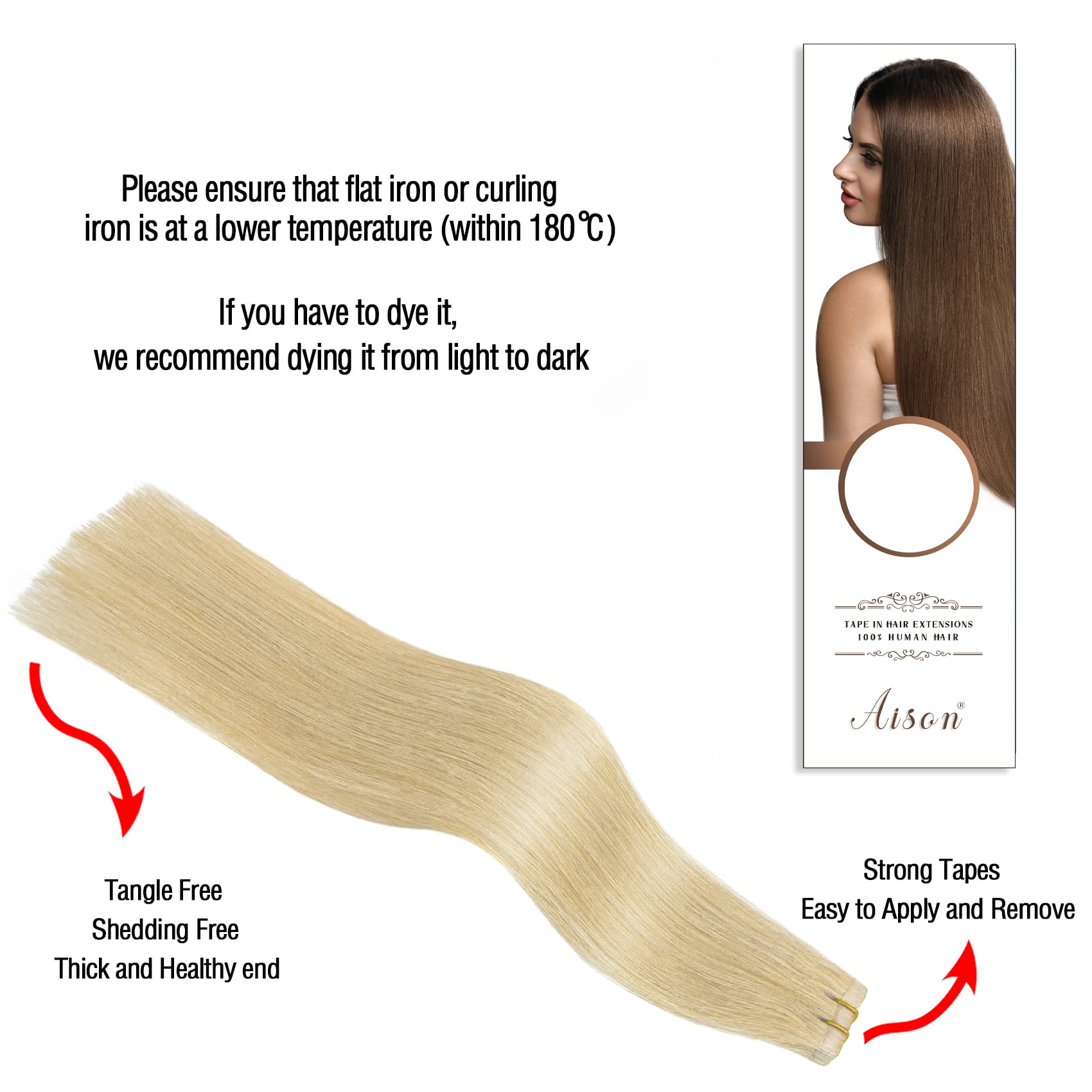 Aison Platinum Blonde Tape In Hair Extensions Invisible Tape In Hair Extensions Human Hair Silky Straight For Fashion Women 20 P