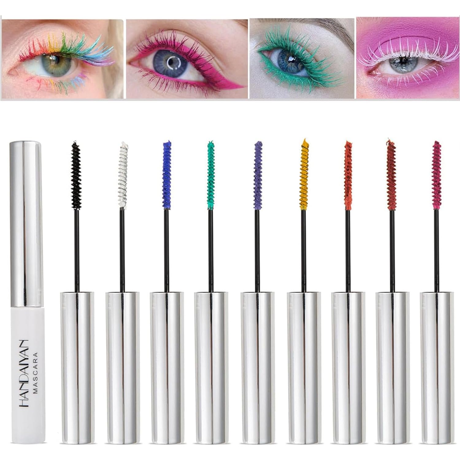 Bonnie Choice 9 Colors Colored Mascara Set For Eyelashes, Red Pink Purple Blue White Black Colorful Waterproof Charming Long Las
