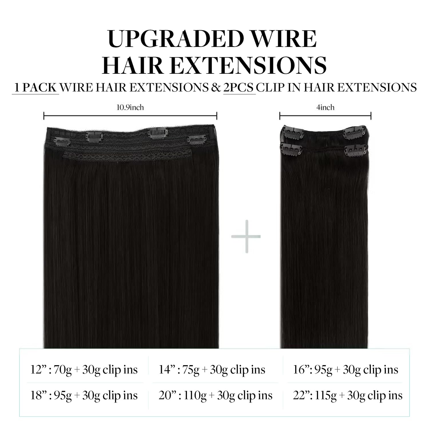 Doores Hair Extensions Wire Hair, 12 Inch 100G Wire Weft Hair Extensions Natural Black, Human Hair Extensions Wire Weft Extensio