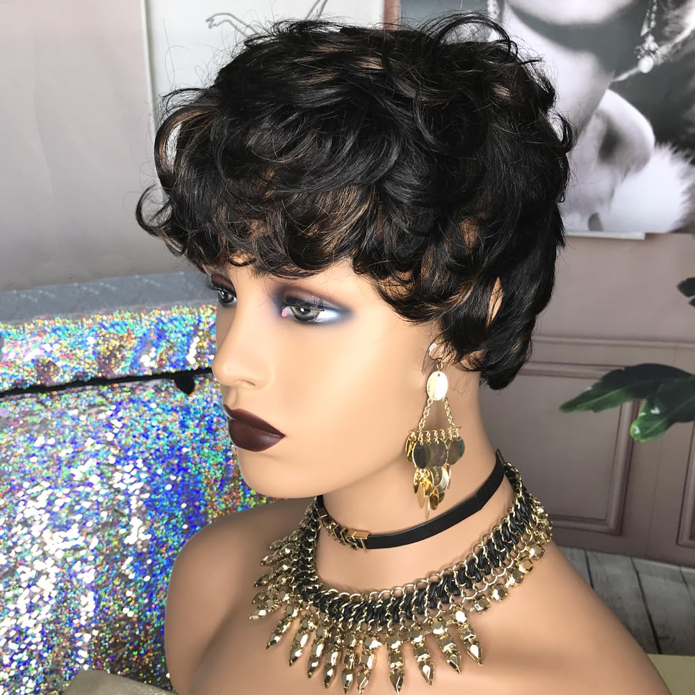Hotkis Short Curly Wig Pixie Cut Wig Human Hair Natural Curly Short Human Hair Wigs For Black Women Short Wigs Human Hair Pixie