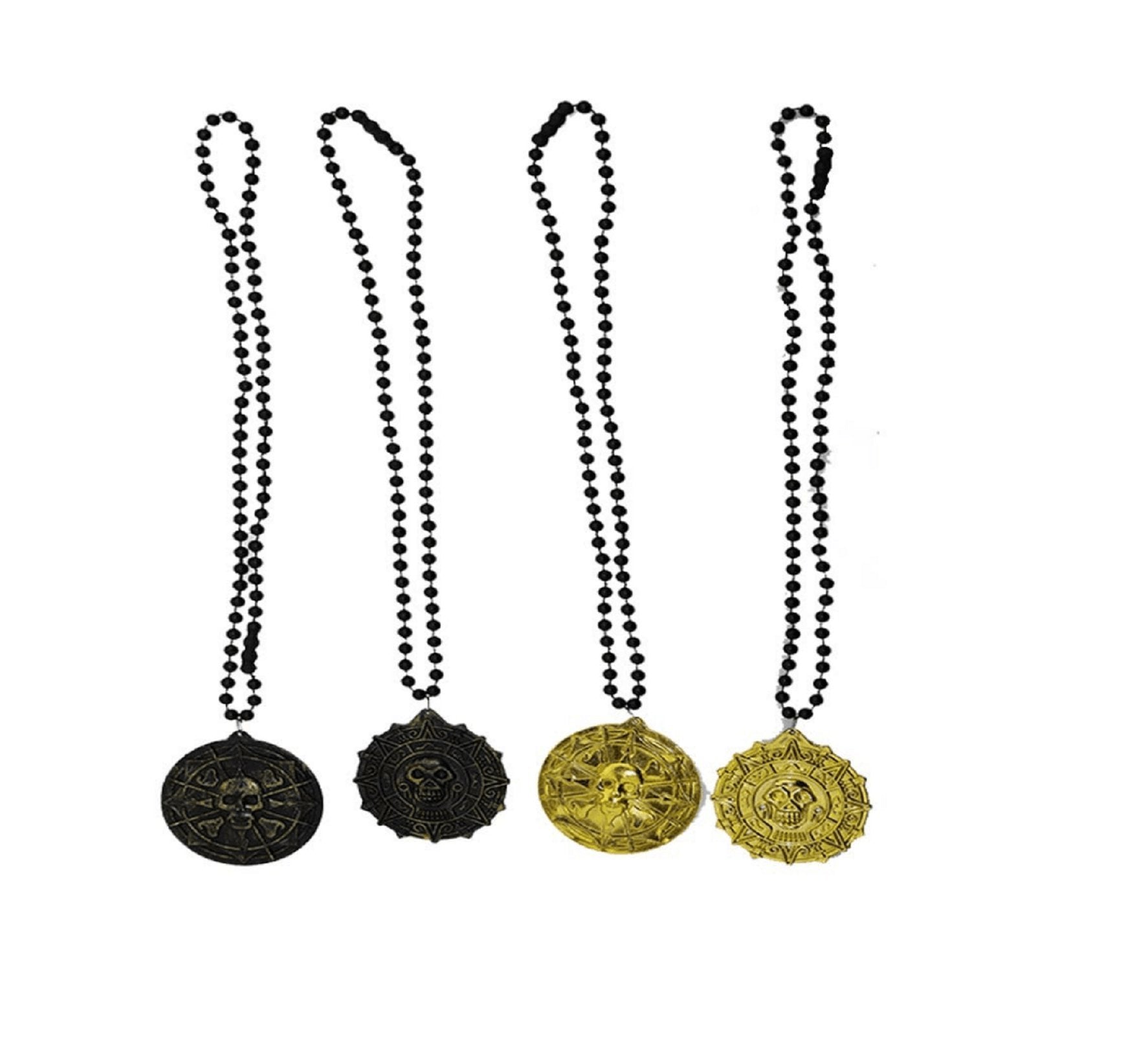 4pcs Pirate Necklaces Skull Tag Necklace Beads Jewelry for Pirate Party Supplies Favors,Assortment