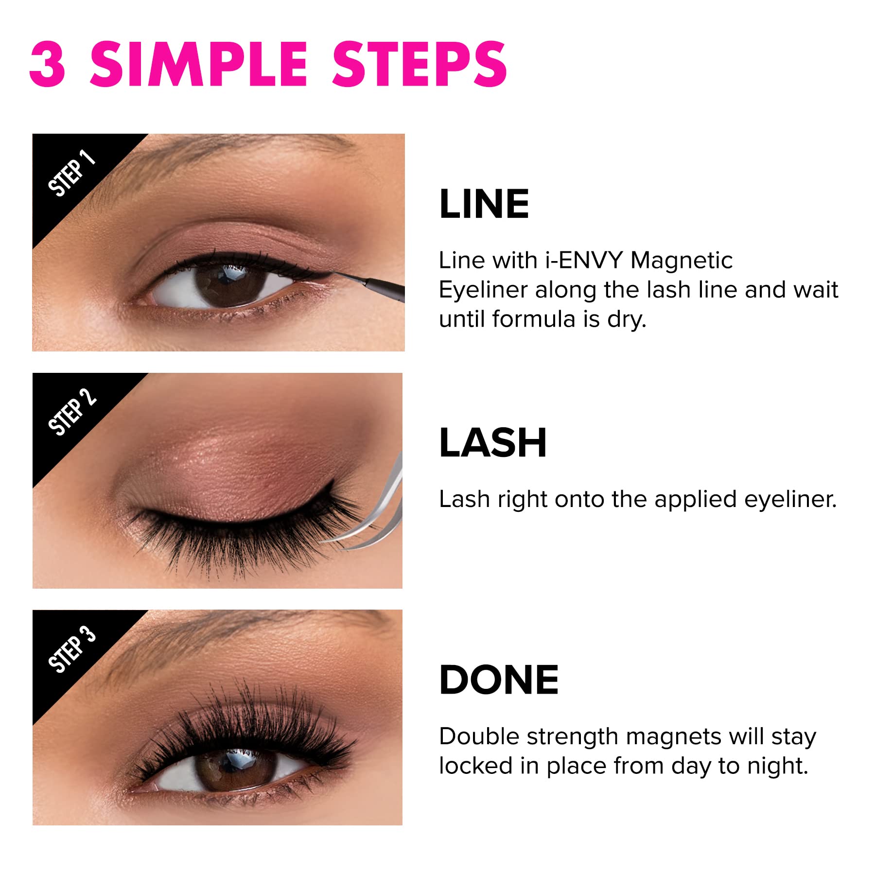 Kiss I Envy Magnetic Human Hair Lashes Double Strength Reusable Lashes Easy To Apply, Everyday Wearable False Eyelashes