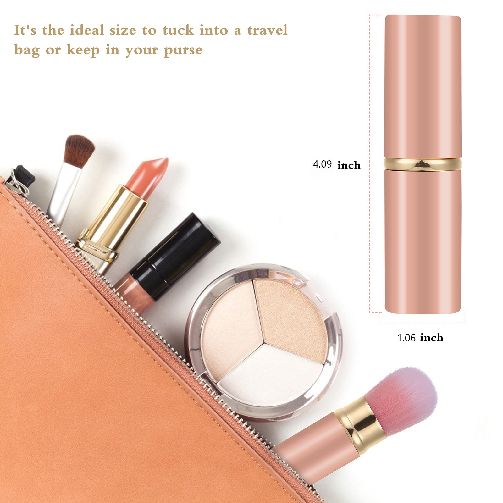 Falliny Retractable Kabuki Makeup Brush, Travel Face Blush Brush, Portable Powder Foundation Sunscreen Brush With Cover For Blus