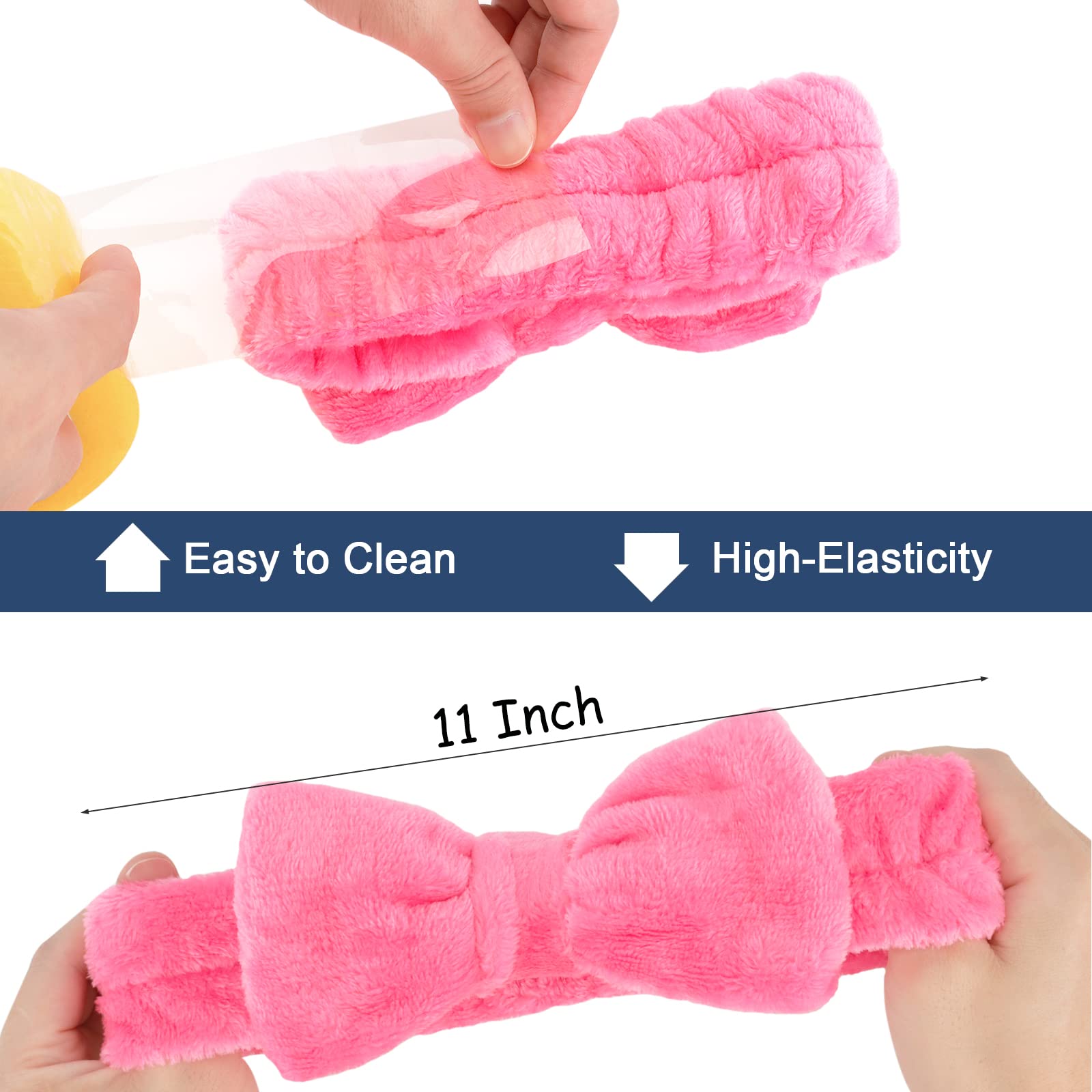 Ondder Spa Headband for Washing Face 8 Pack Rose Red Skincare Headbands for Women Girls Terry Cloth Cute Bow Head Bands