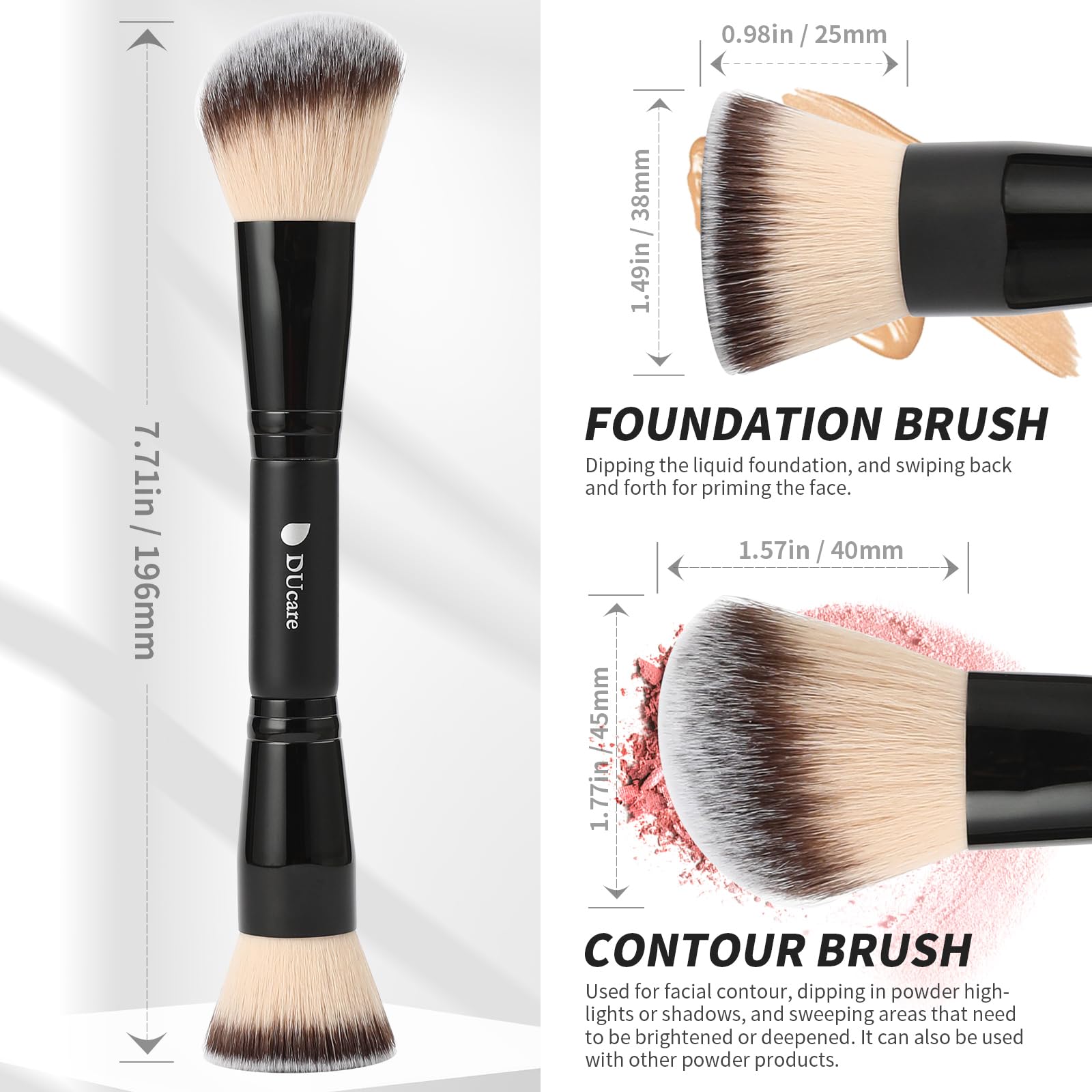 Ducare Foundation Brush Contour Bronzer Double Ended Makeup Brush For Blending Liquid Powder Concealer Cream Blush Buffe Black