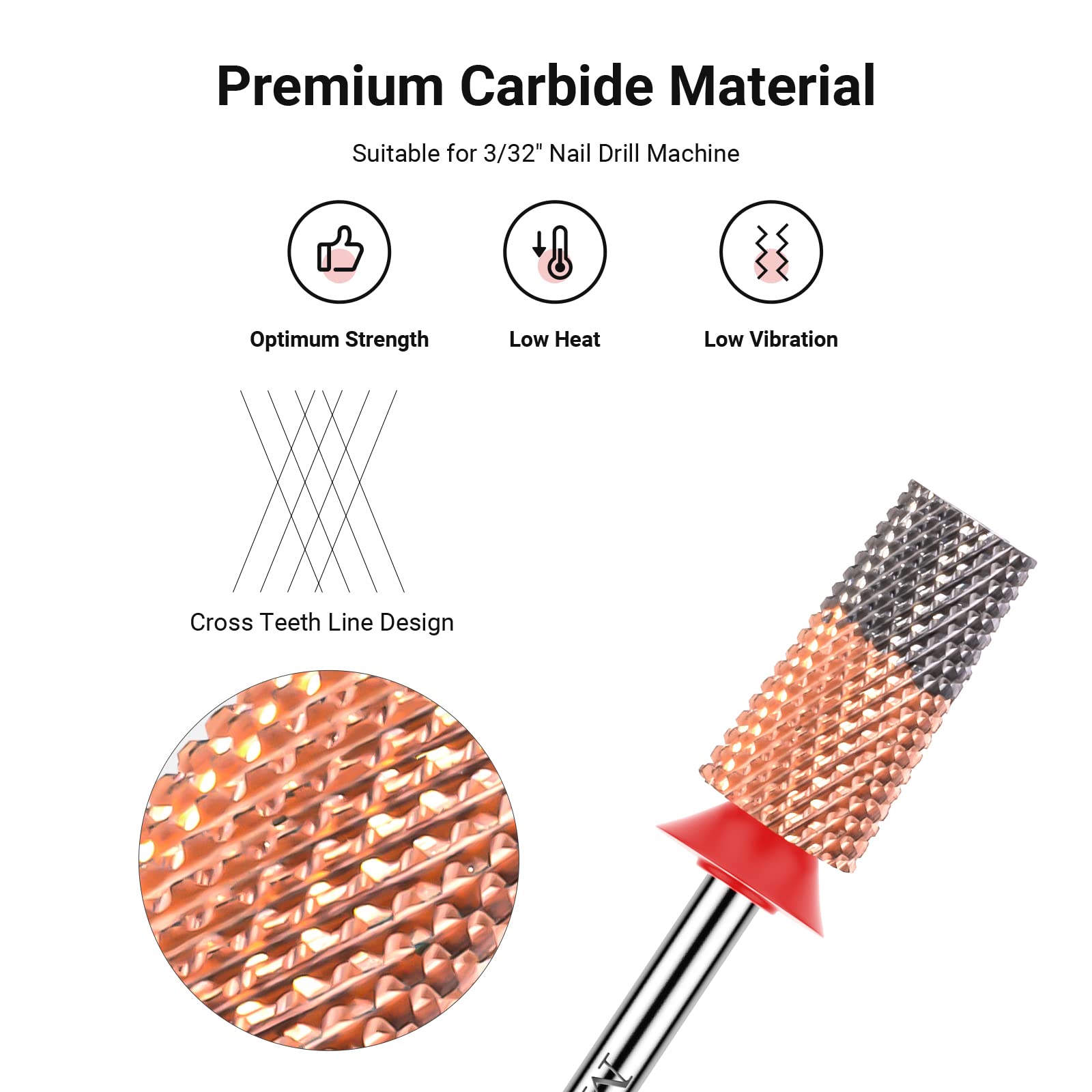 Melodysusie Tapered Barrel Nail Drill Bits, 3/32'' Carbide Tungsten Bits, Suitable For Manicure Pedicure Cuticle Gel Polishing,