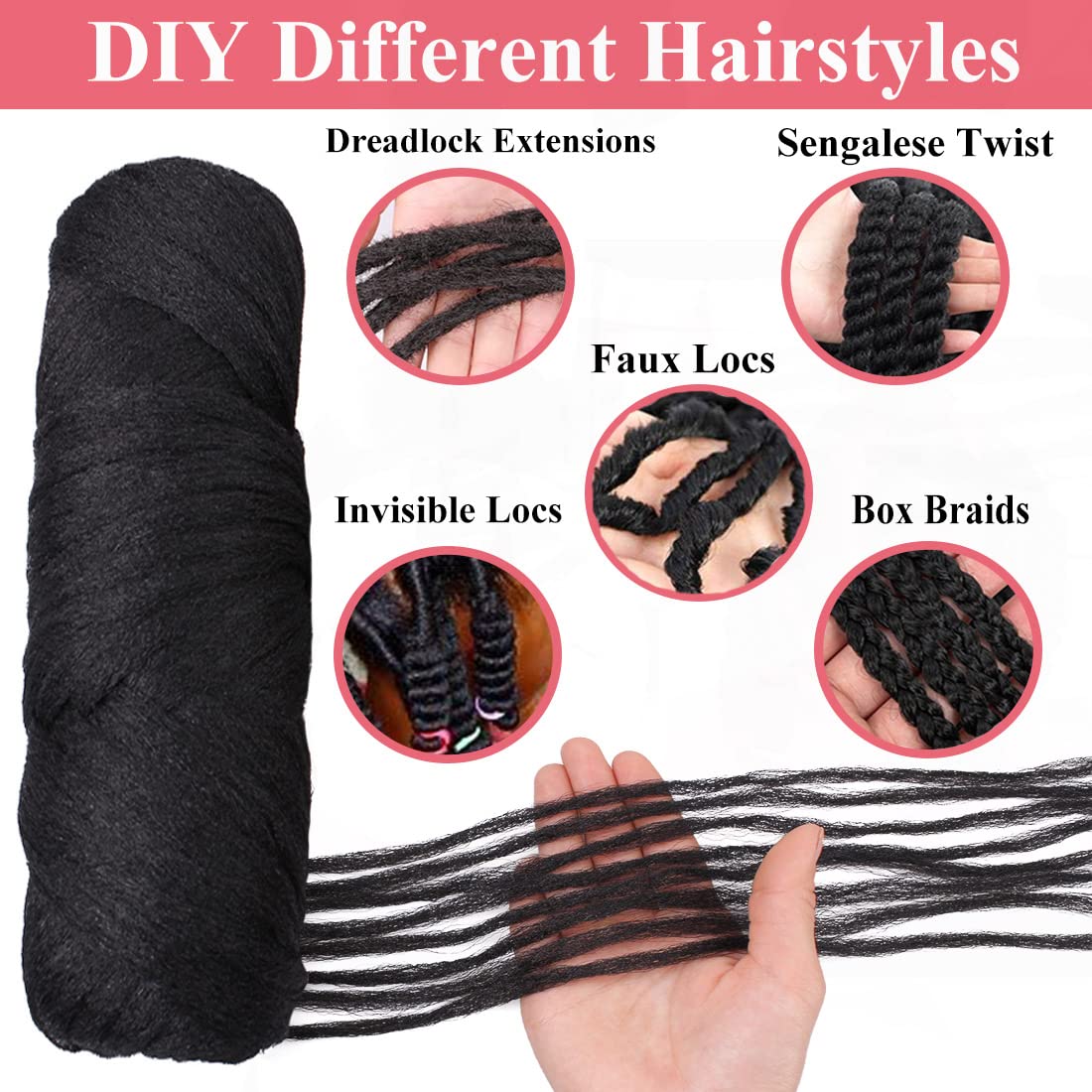Cookoo 4 Roll Natural Black Brazilian Wool Hair Acrylic Yarn For African Crochet Hair Jumbo Braids Senegalese Twisting Knitting